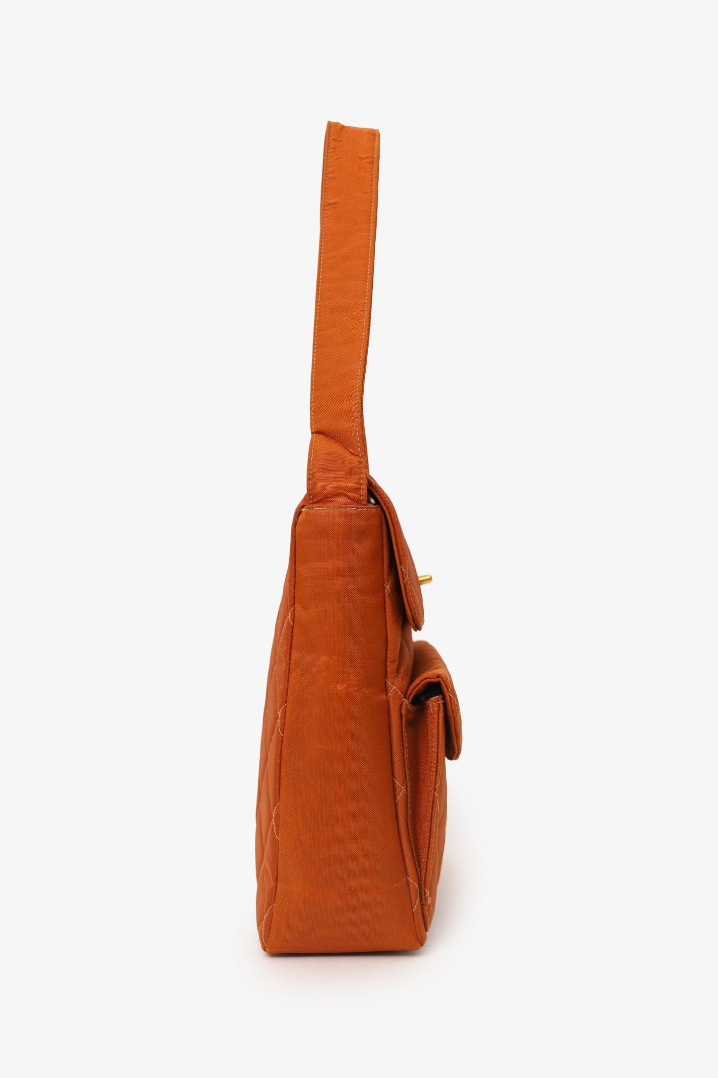 Chanel™ 1996-97 Orange Nylon Quilted Two Pocket Shoulder Bag
