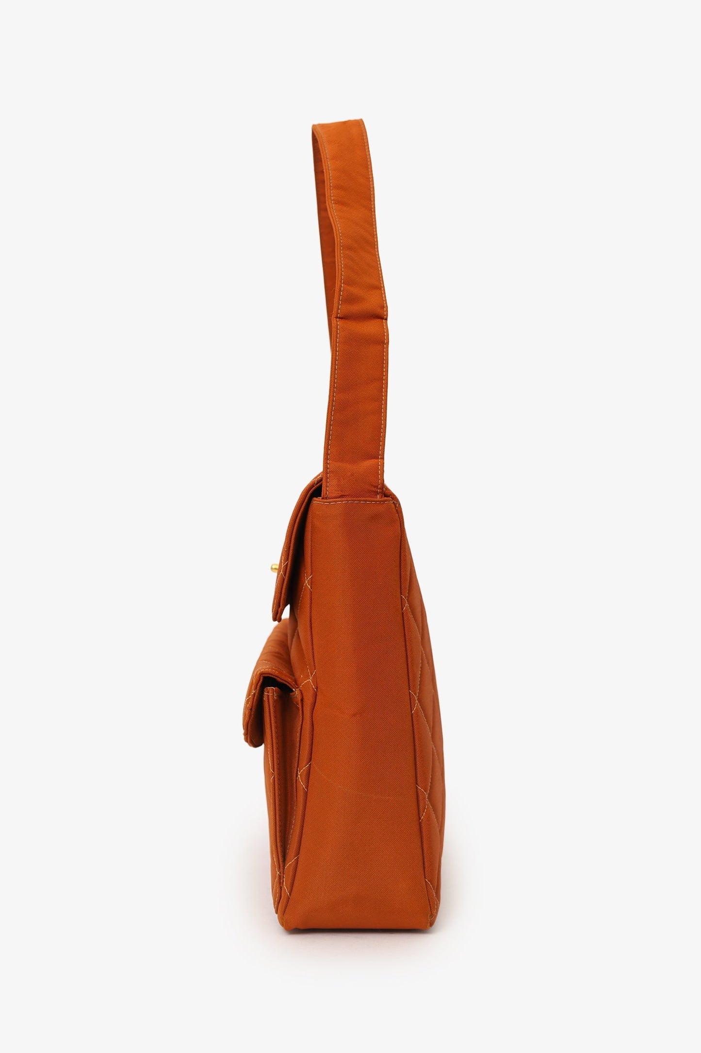 Chanel™ 1996-97 Orange Nylon Quilted Two Pocket Shoulder Bag