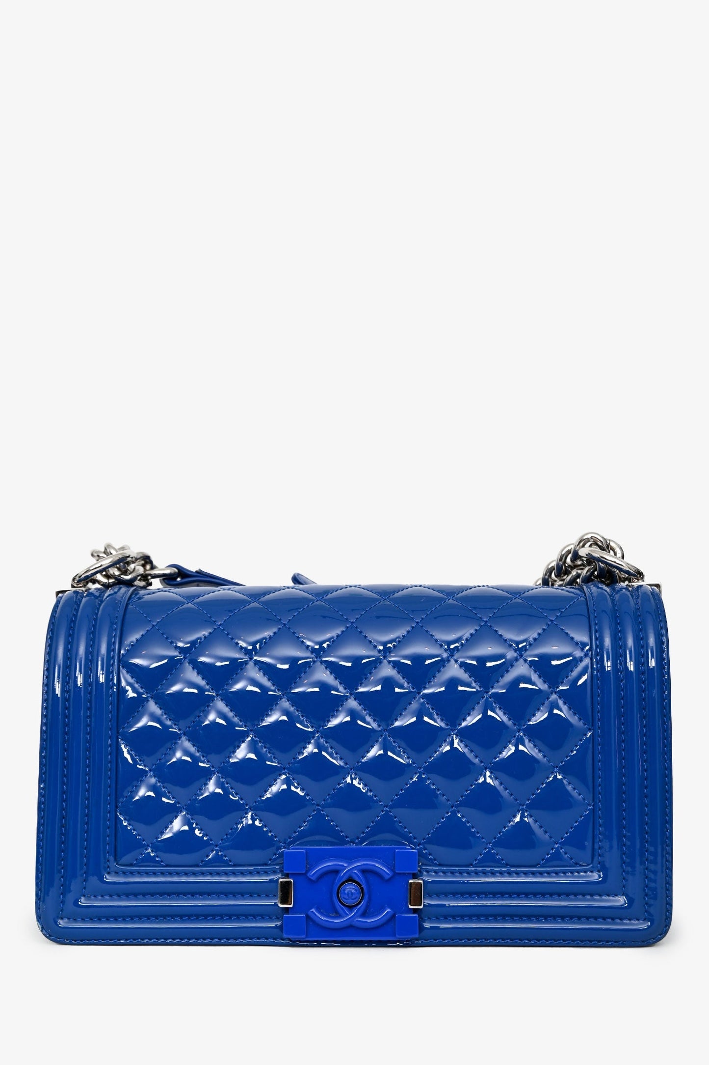 Chanel™ 2014/15 Cobalt Blue Patent Old Medium Boy Bag