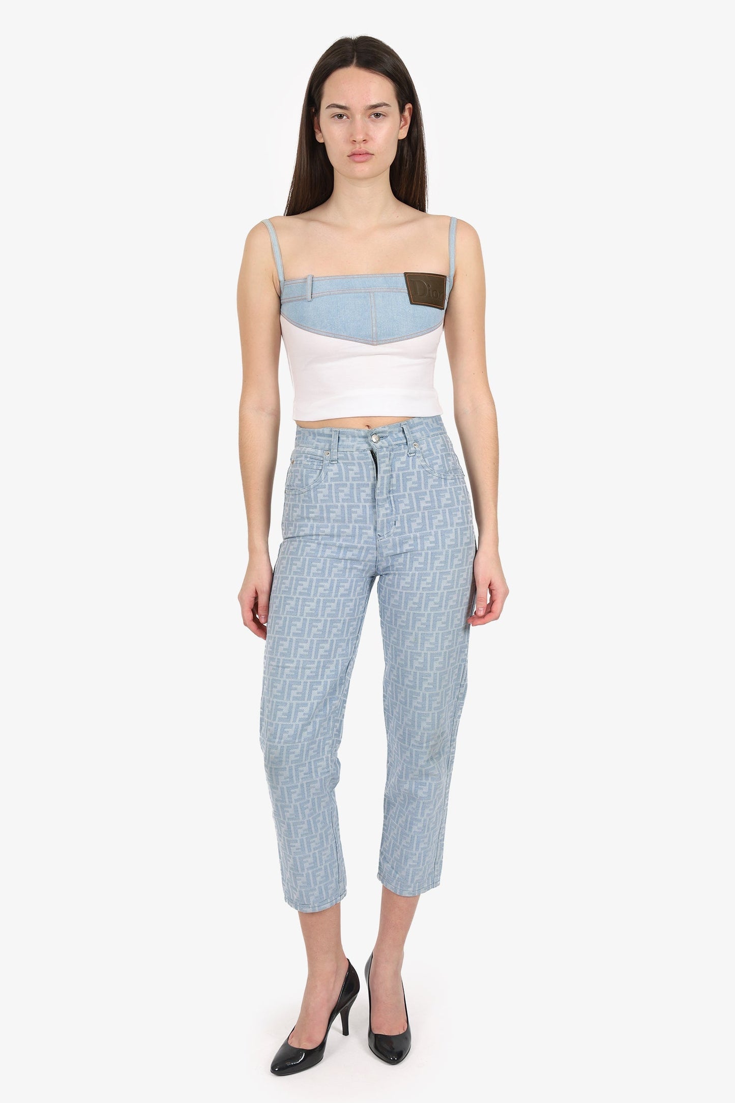 Fendi Blue Denim Zucca Print High Waisted Jeans Size 28
