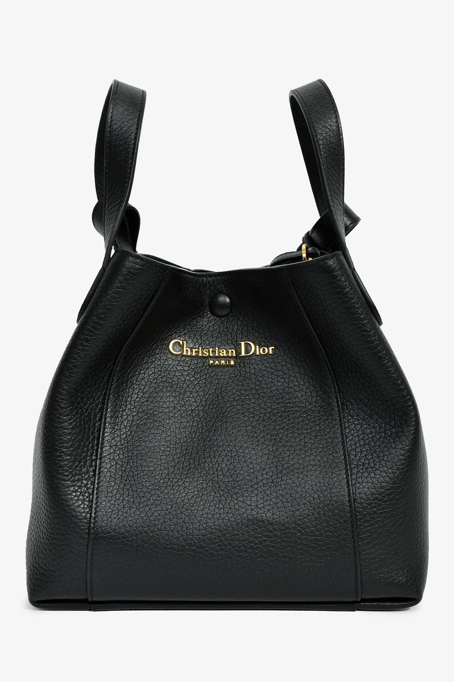 Christian Dior Black Grained Calfskin Bucket Bag with Strap