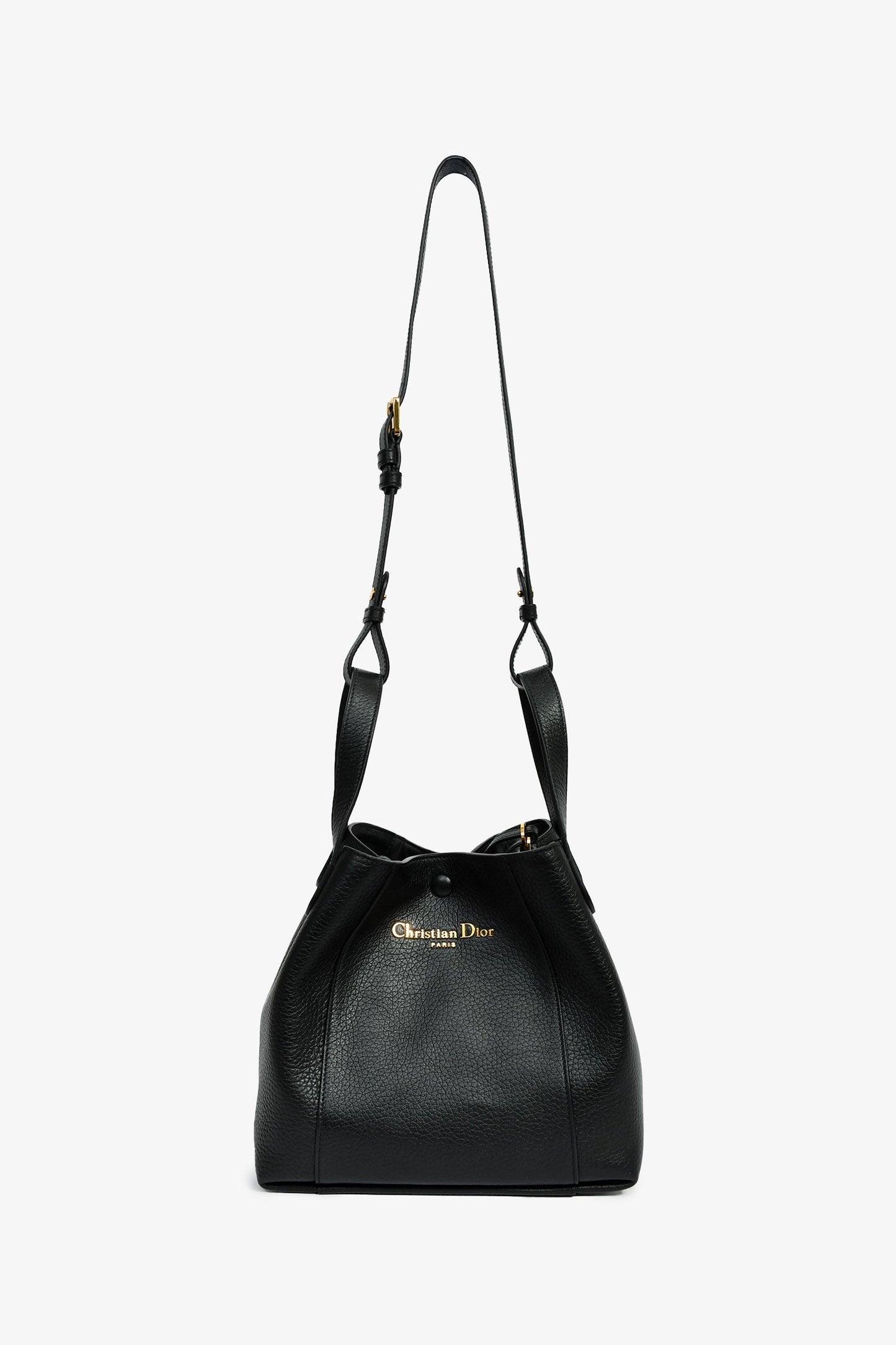 Christian Dior Black Grained Calfskin Bucket Bag with Strap