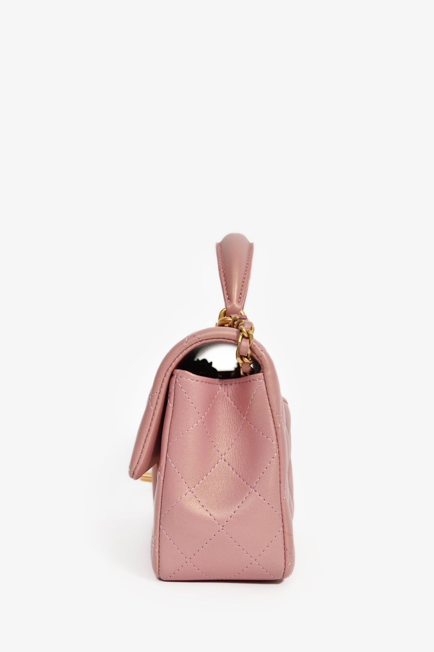 Chanel™ 2021P Rose Iridescent Quilted Lambskin Mini Rectangle Top Handle