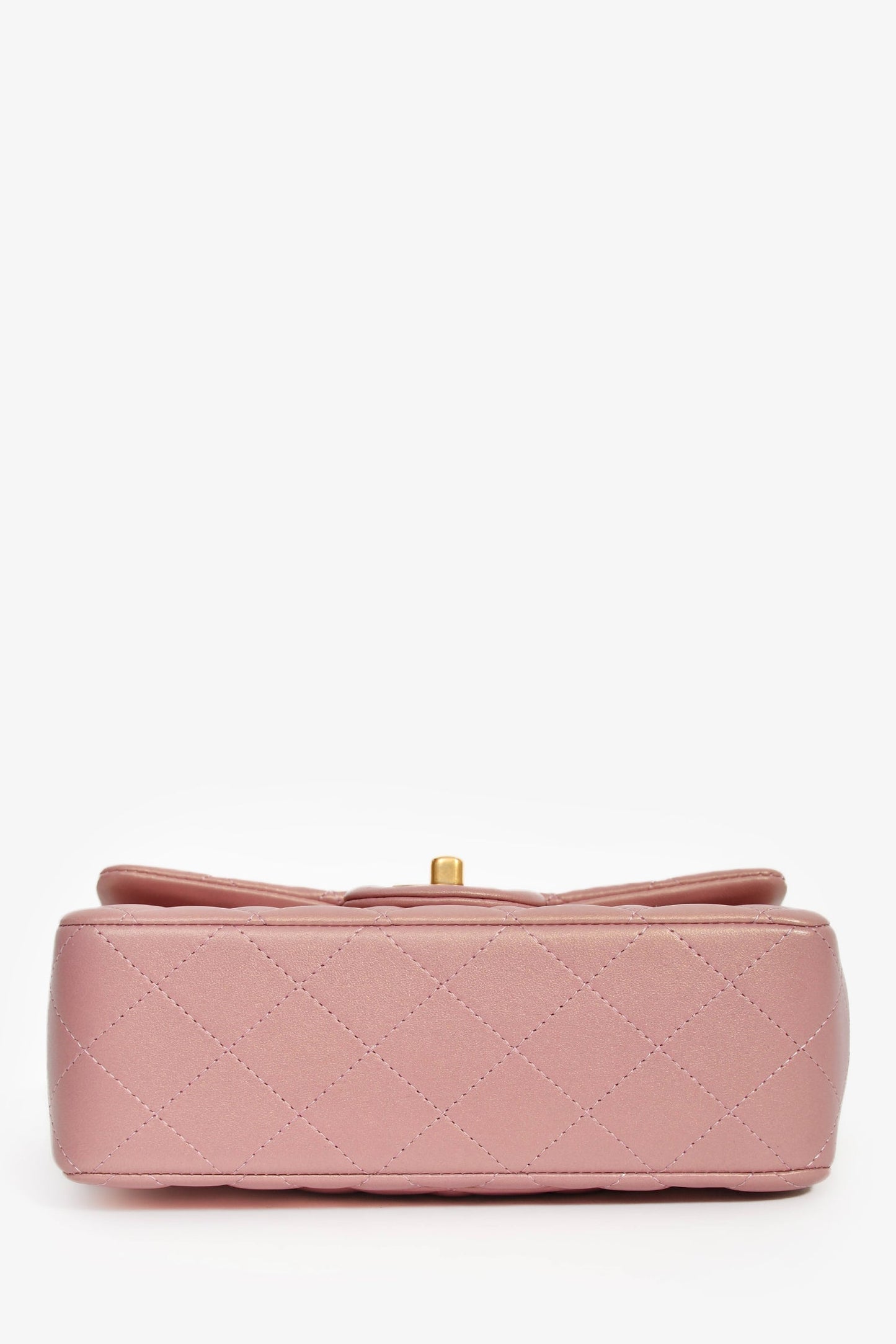 Chanel™ 2021P Rose Iridescent Quilted Lambskin Mini Rectangle Top Handle
