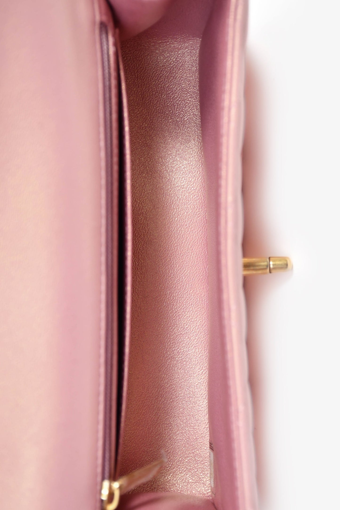 Chanel™ 2021P Rose Iridescent Quilted Lambskin Mini Rectangle Top Handle