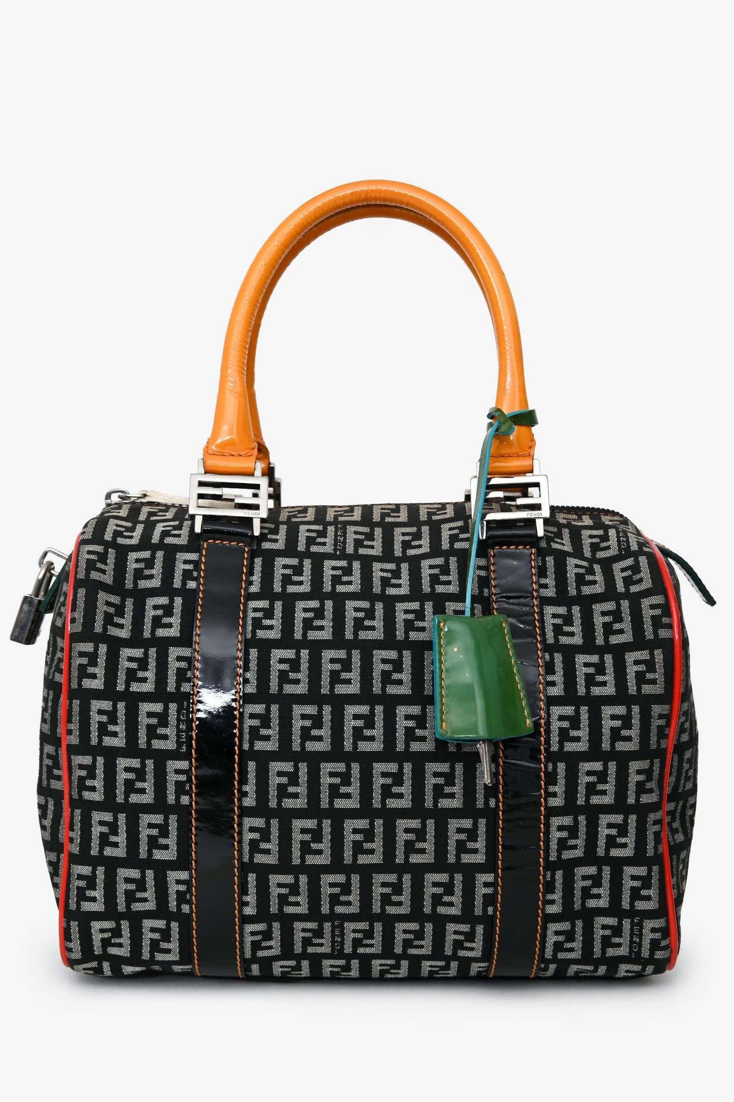 Fendi Multicolor Zucchino Canvas/Patent Leather Small Boston Bag