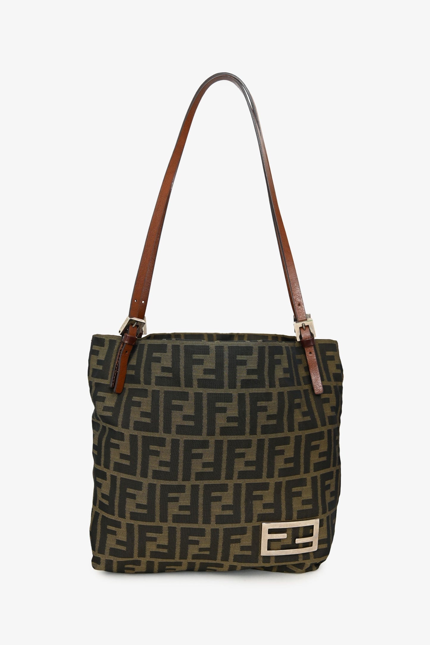 Fendi Brown Canvas Zucca Jacquard Baguette Tote Bag