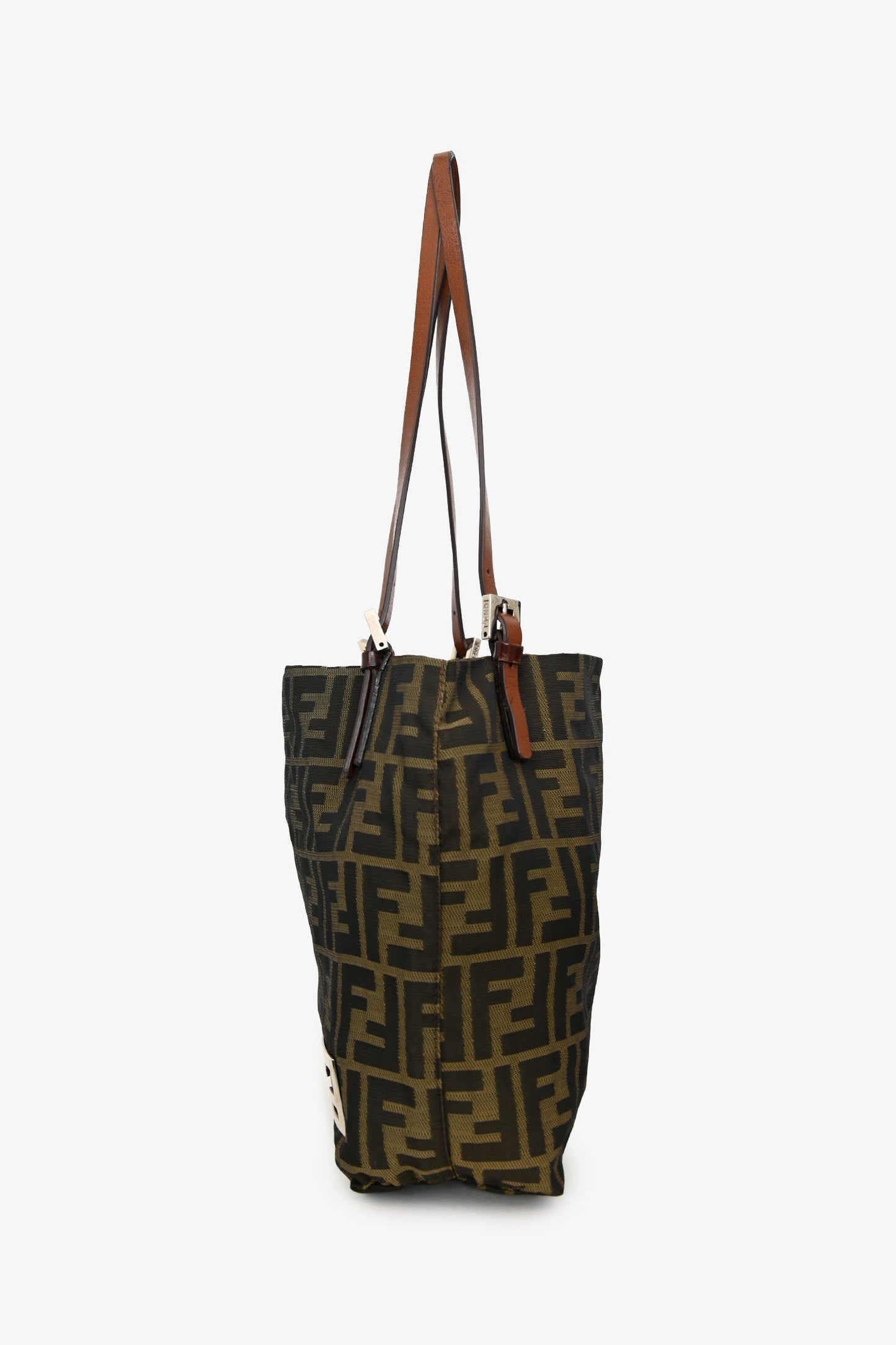 Fendi Brown Canvas Zucca Jacquard Baguette Tote Bag