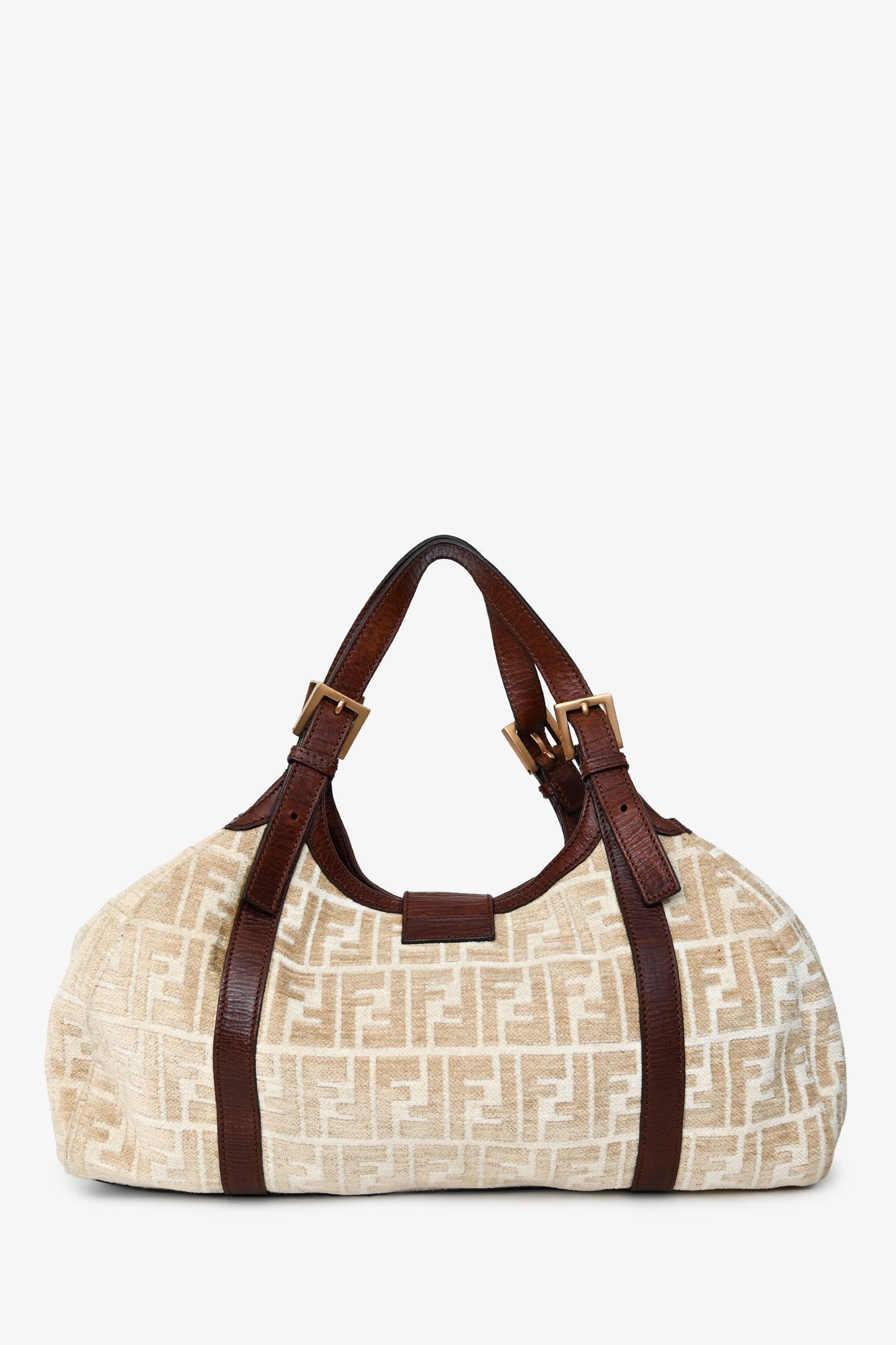Fendi Beige/Brown Velvet/Leather Zucca Baguette Hobo Bag