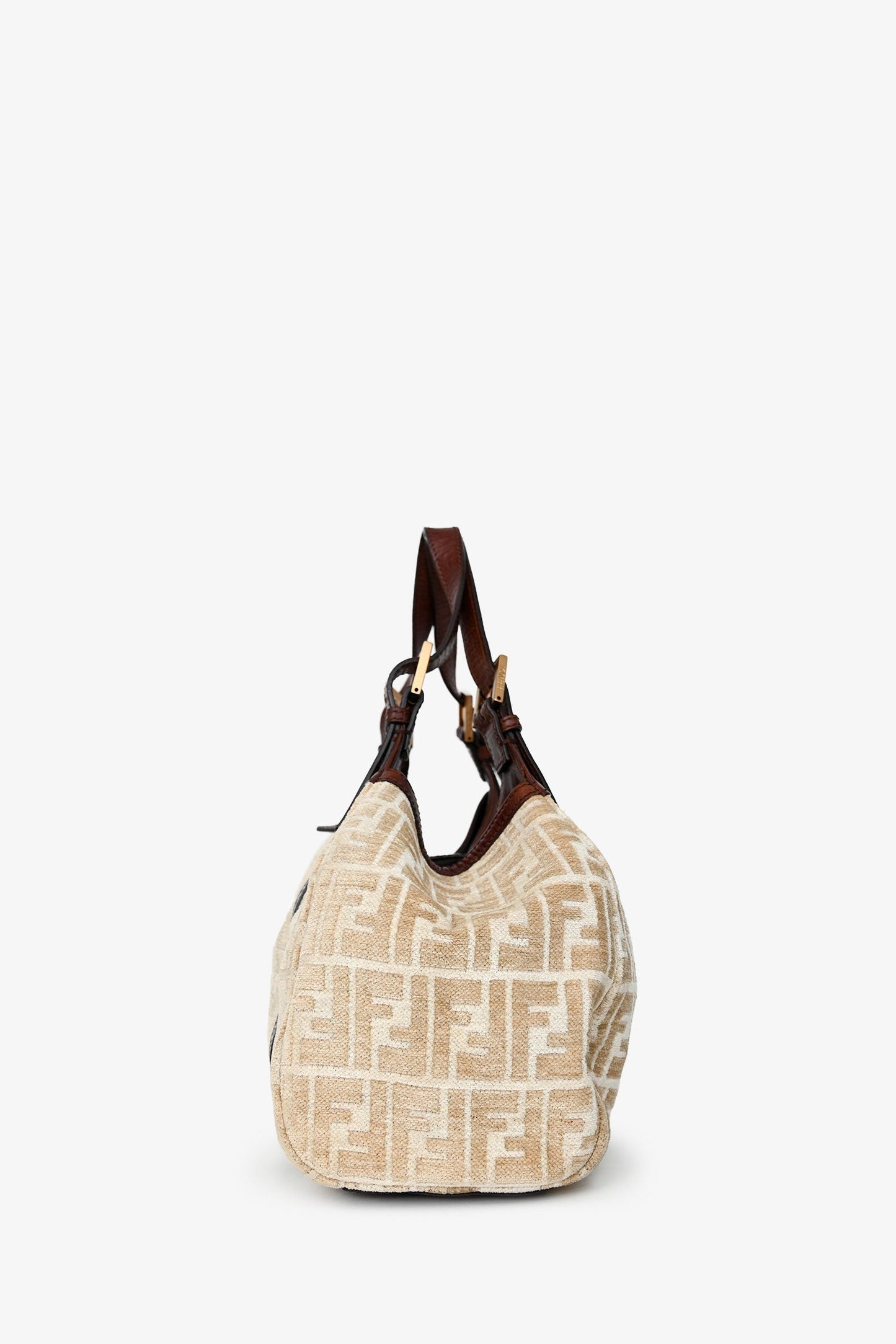 Fendi Beige/Brown Velvet/Leather Zucca Baguette Hobo Bag