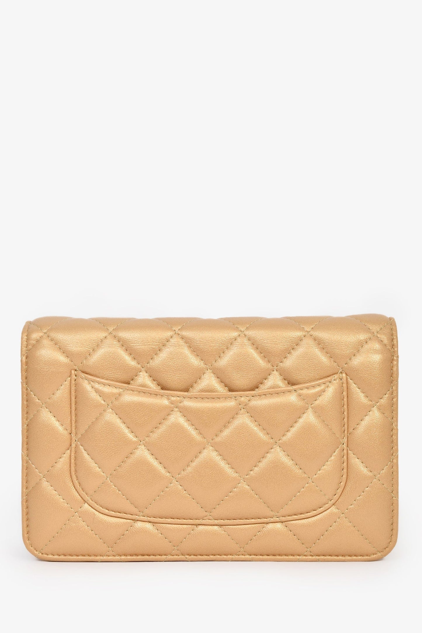 Chanel™ 2019 Gold Metallic Enamel CC Logo Wallet On Chain