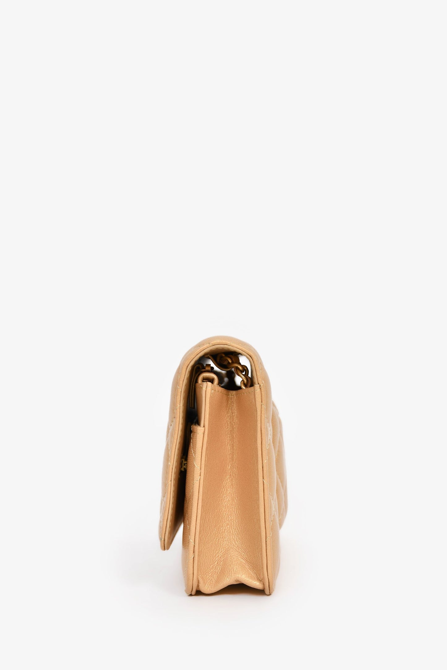 Chanel™ 2019 Gold Metallic Enamel CC Logo Wallet On Chain