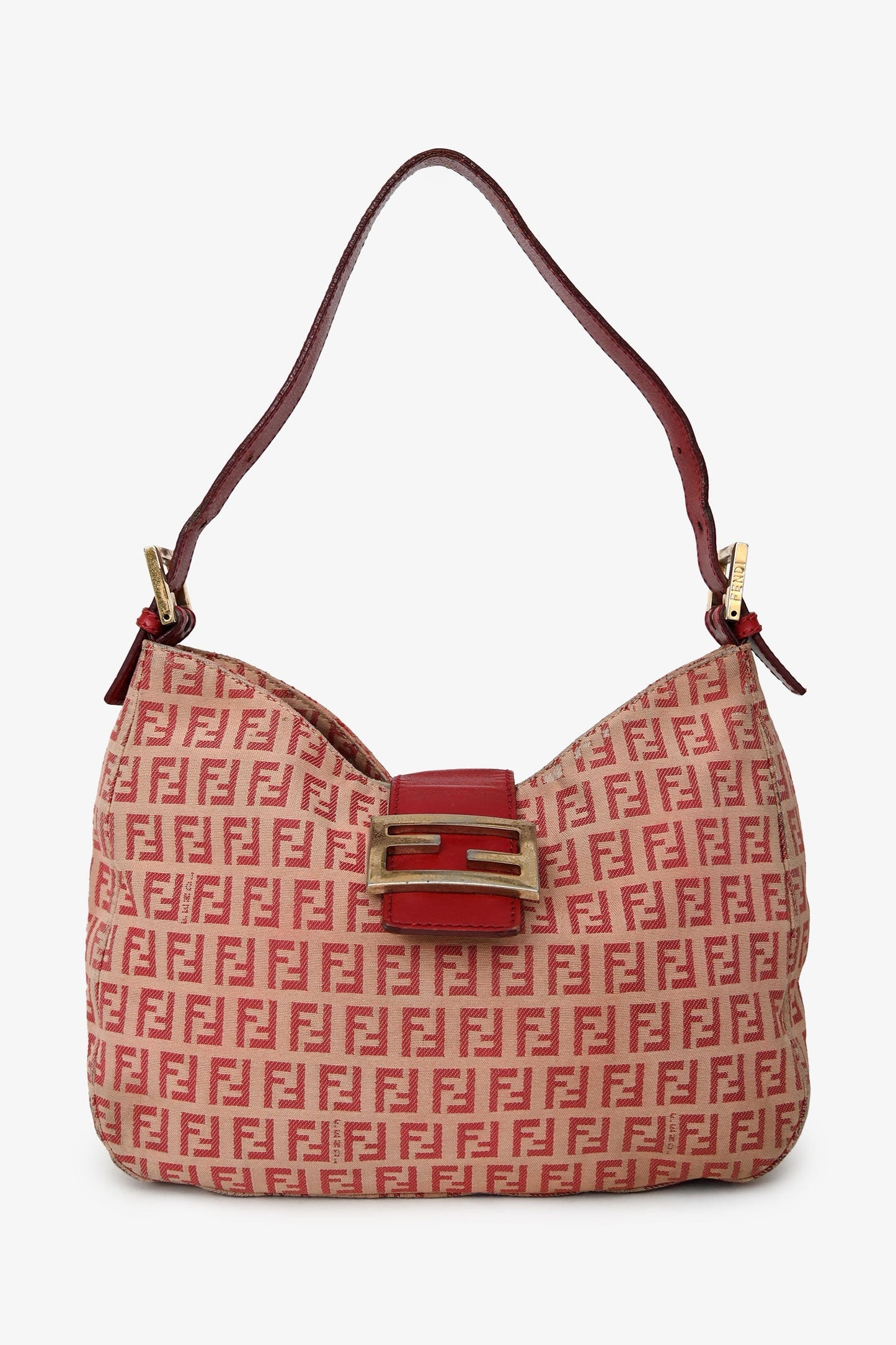 Fendi Red/Beige FF Zucca Baguette Shoulder Bag