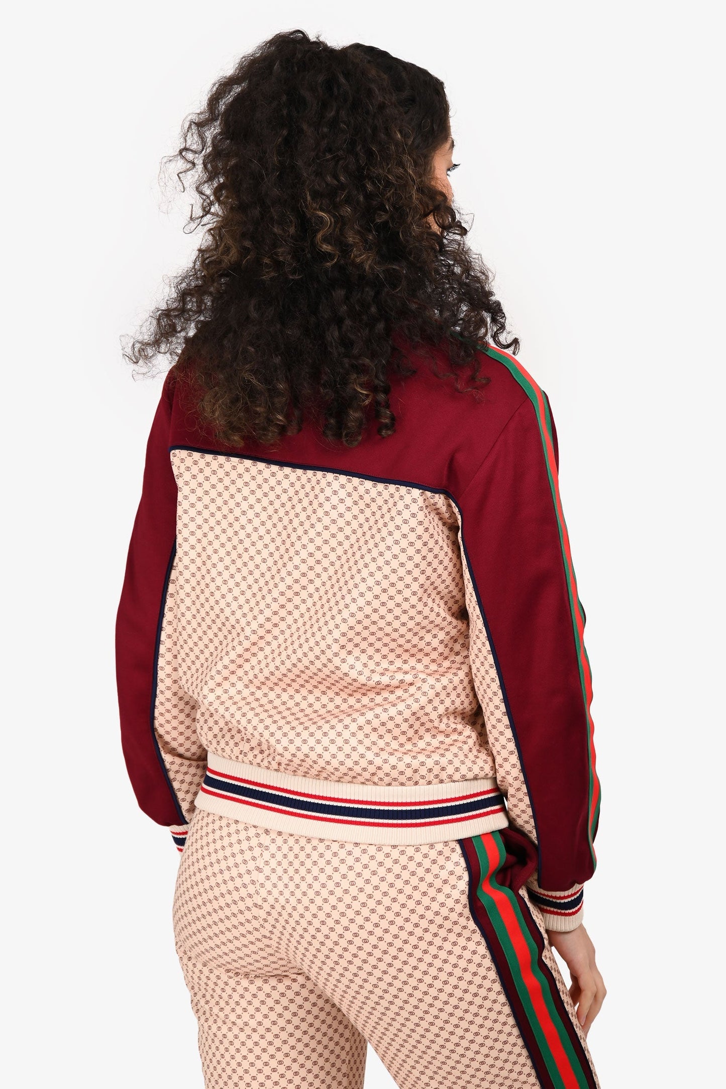Gucci Cream/Burgundy GG Web Sleeve Zip Up Track Jacket Size XS