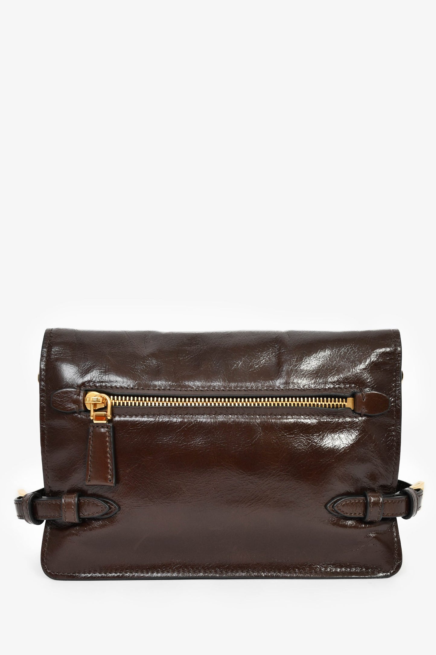 Prada Brown Leather Buckle Detail Shoulder Bag