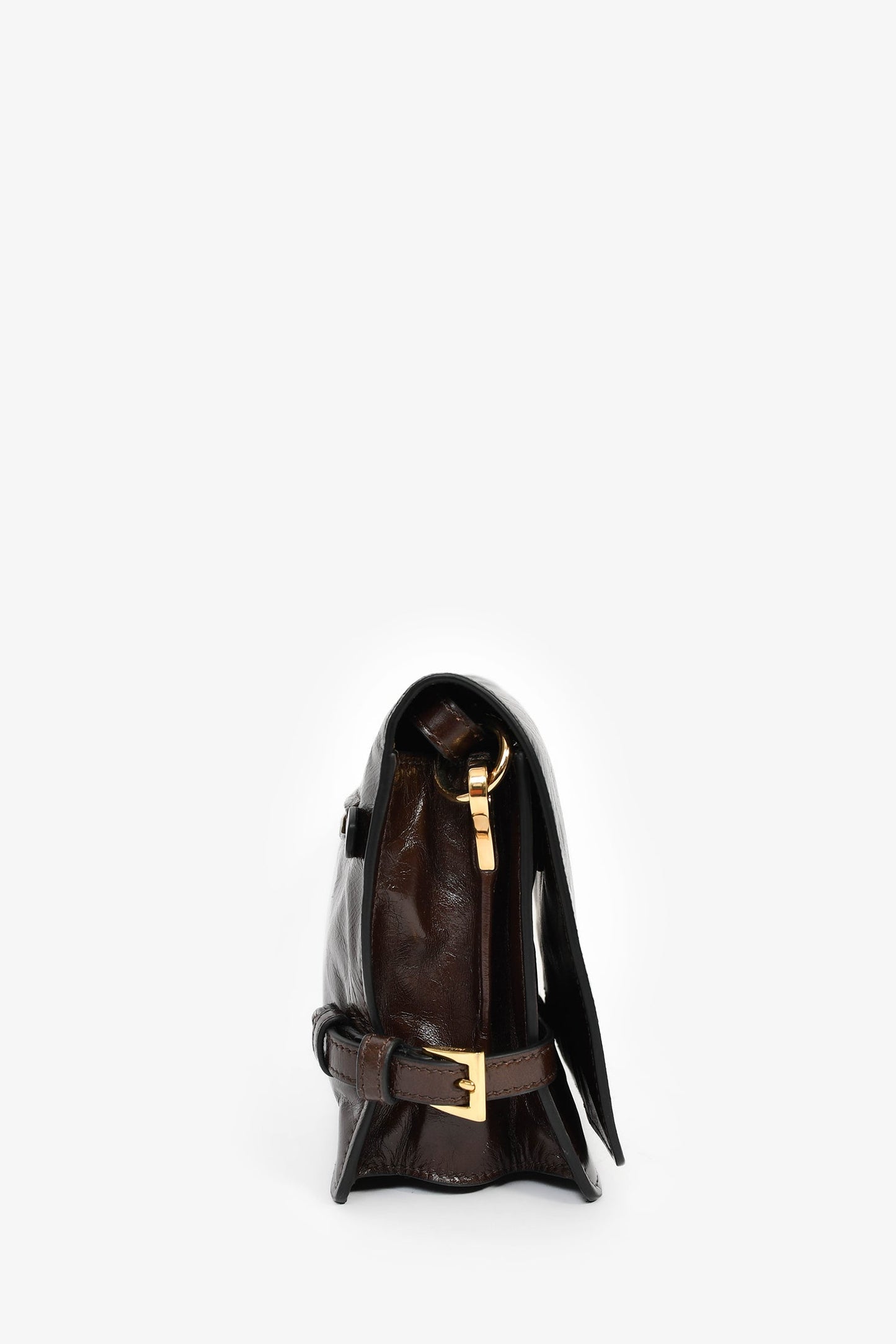 Prada Brown Leather Buckle Detail Shoulder Bag