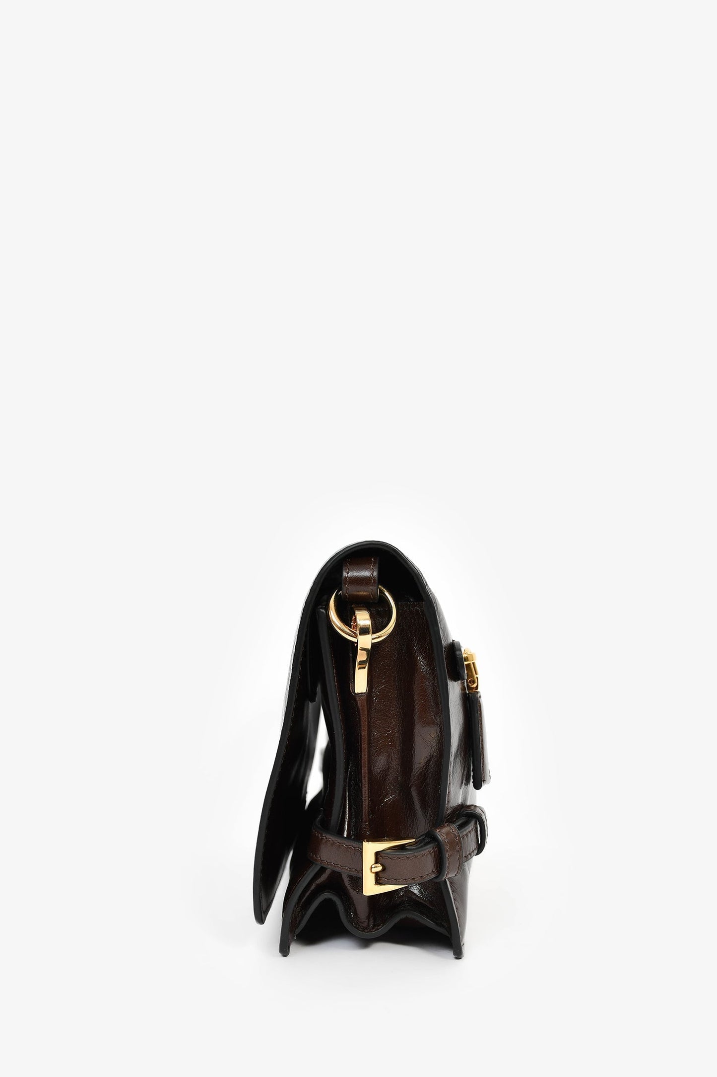 Prada Brown Leather Buckle Detail Shoulder Bag