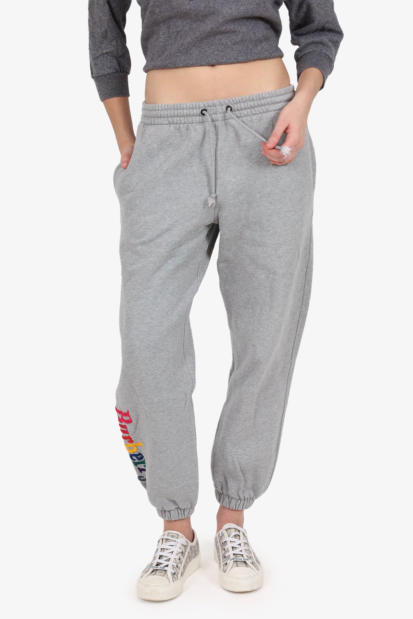 Burberry London Grey/Multicolour 'Burberry' Embroidered Joggers Size S