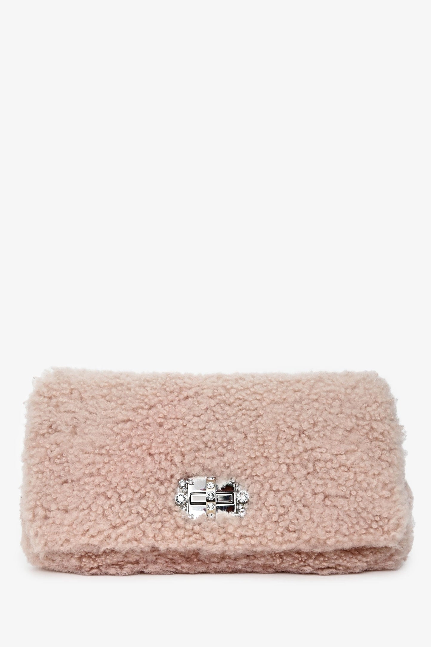 Miu Miu 2018 Pink Shearling 'Montone' Crystal Shoulder Bag