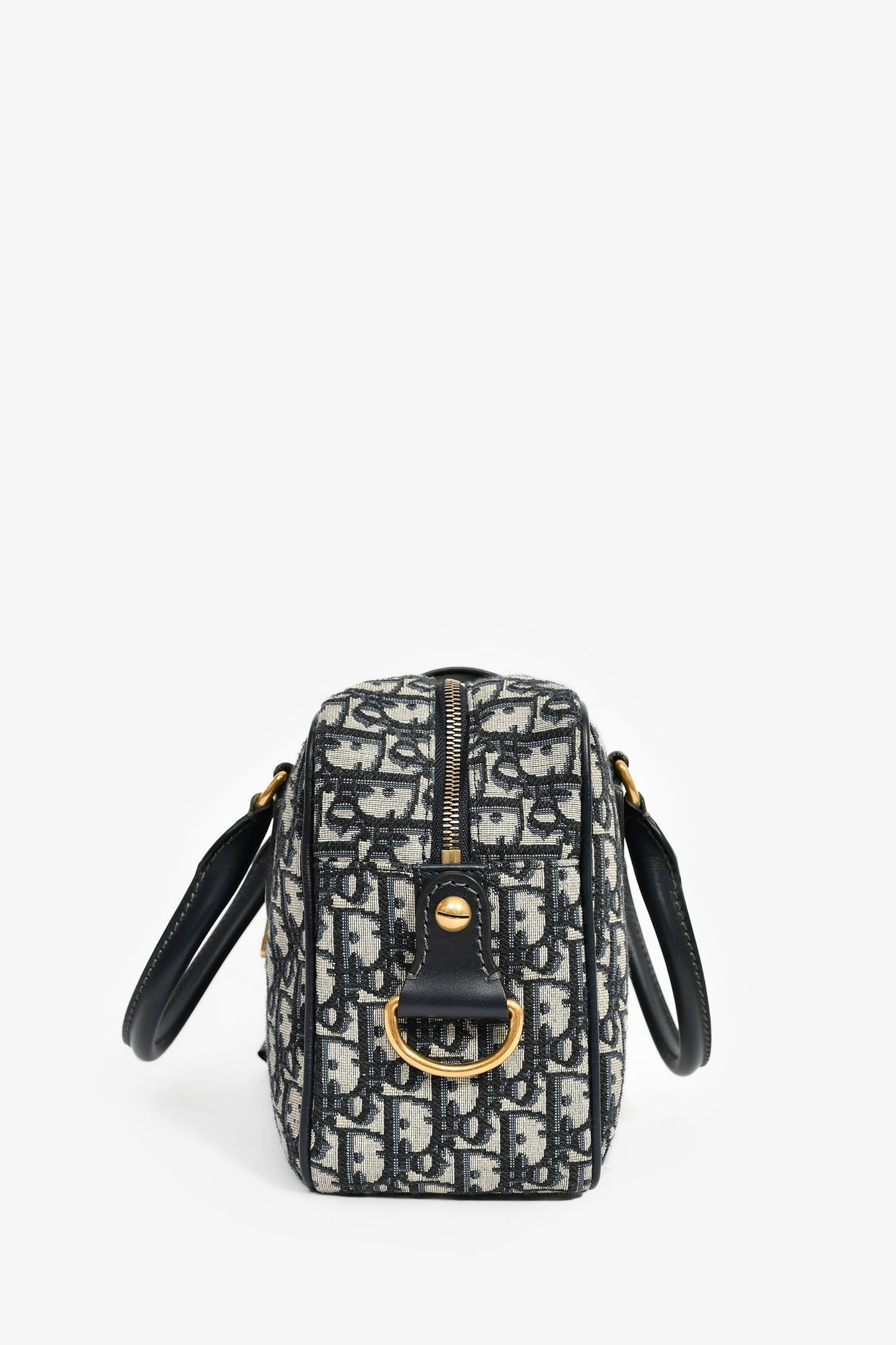 Christian Dior 2017 Navy Oblique Jacquard Bowling Bag with Strap