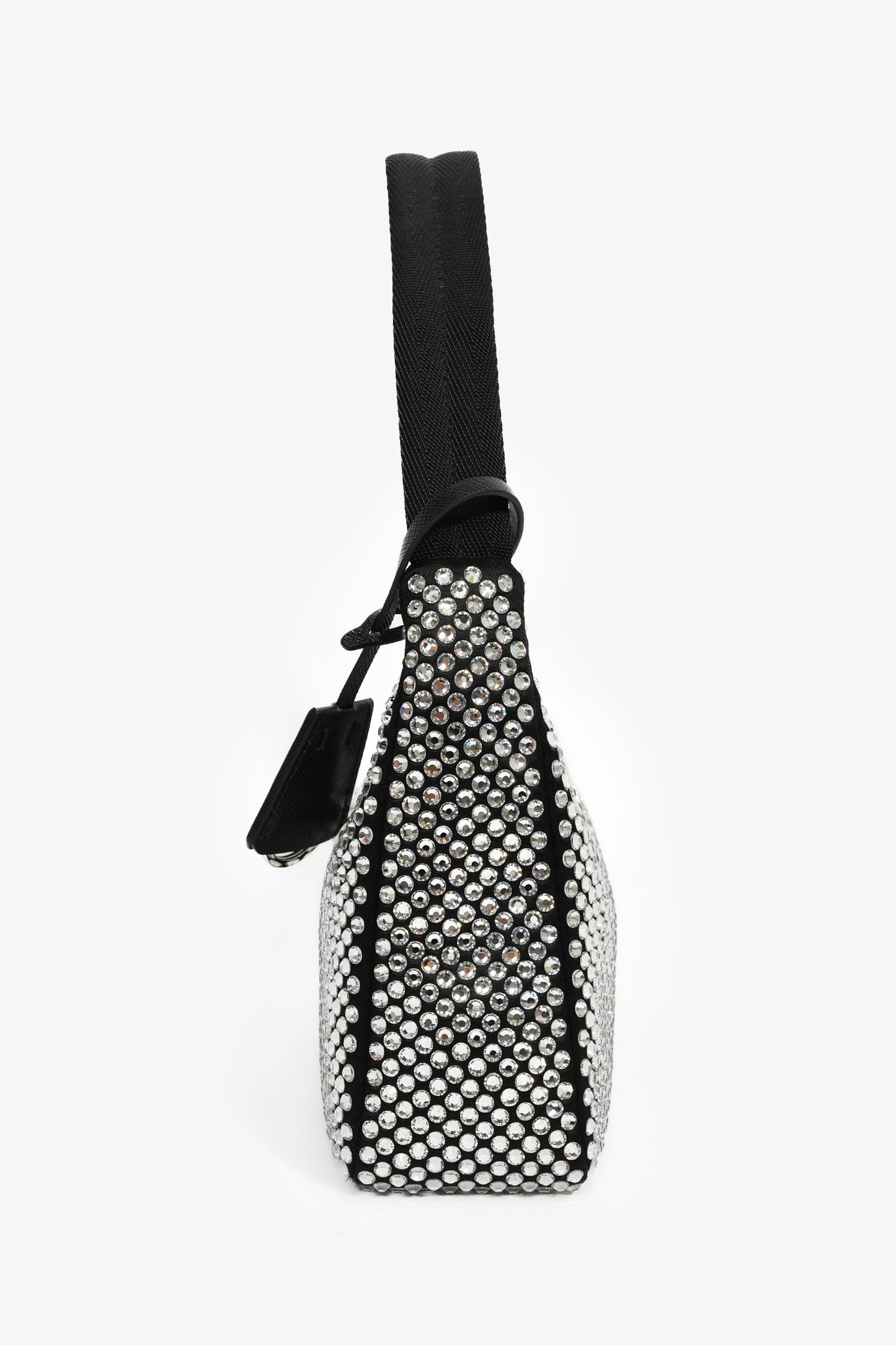 Prada Black Satin Crystal Re-Edition Mini Shoulder Bag