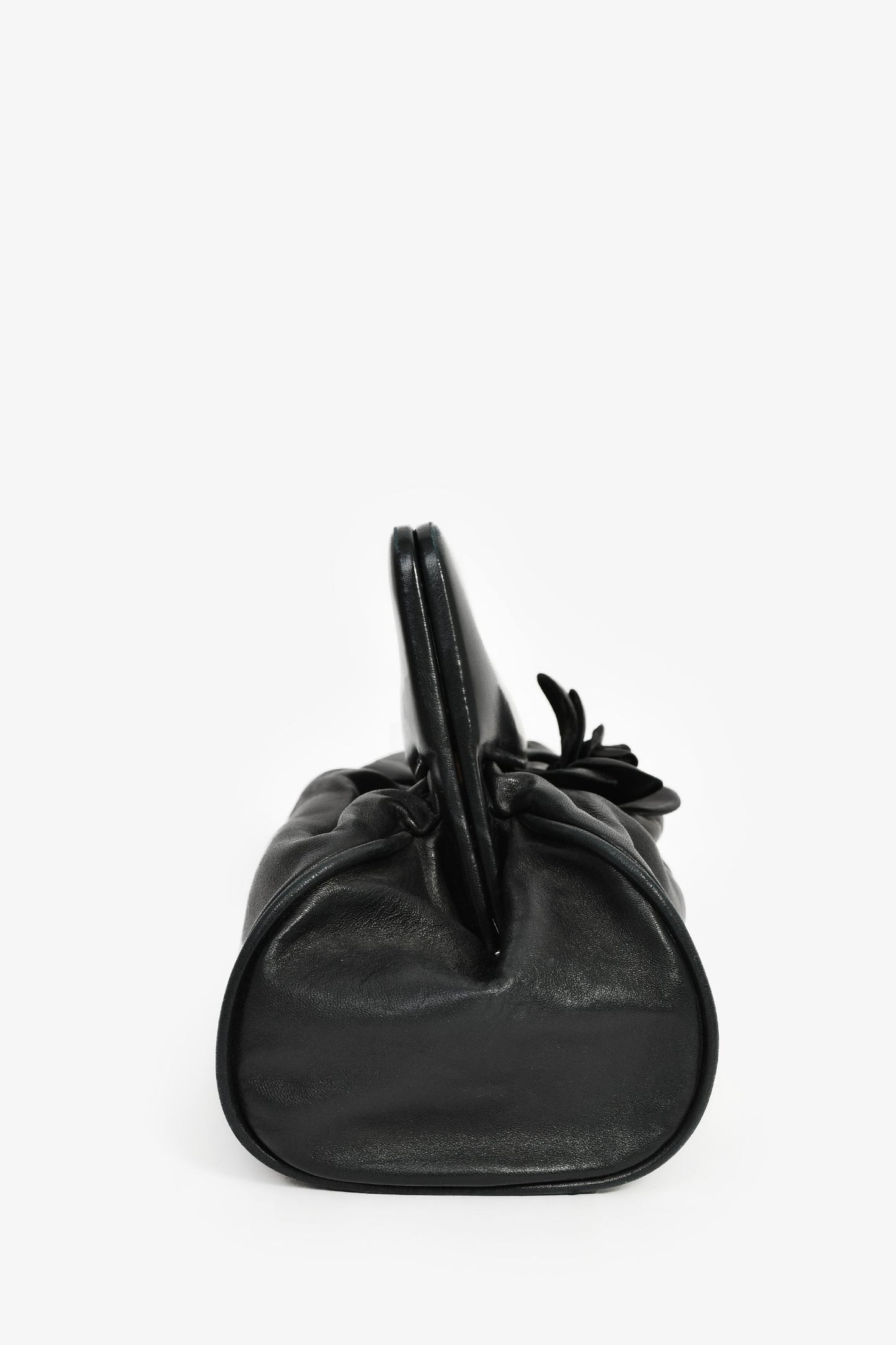 Chanel™ Vintage Black Leather Camellia Frame Clutch Bag