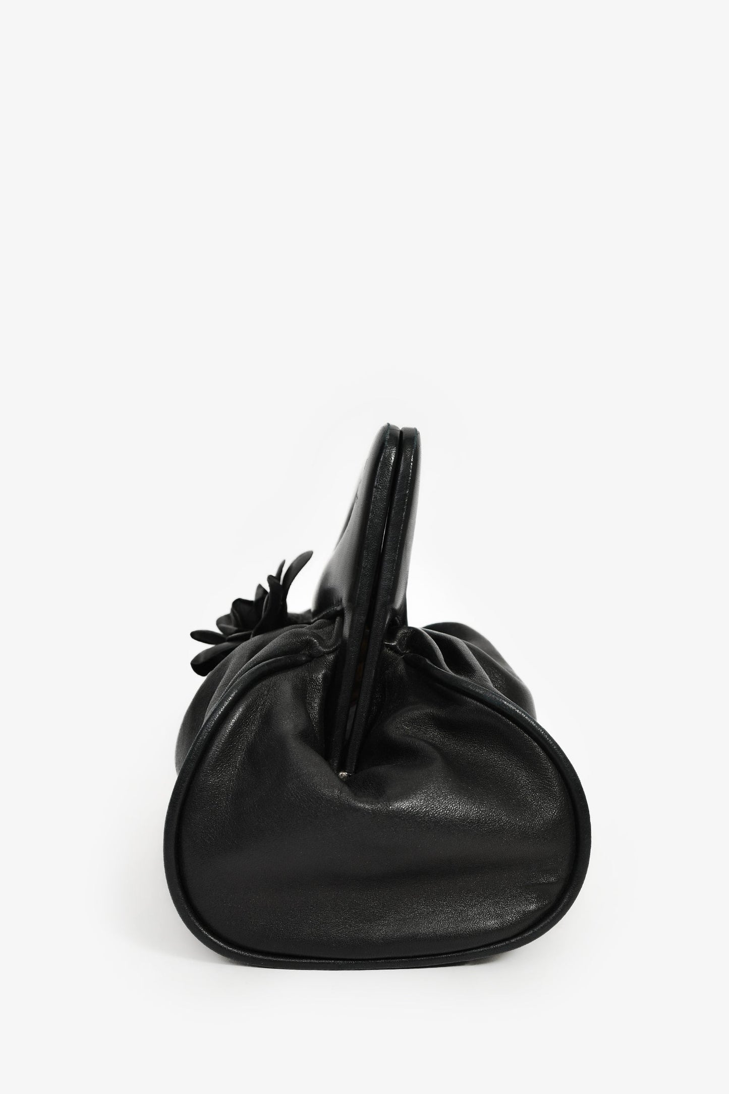 Chanel™ Vintage Black Leather Camellia Frame Clutch Bag