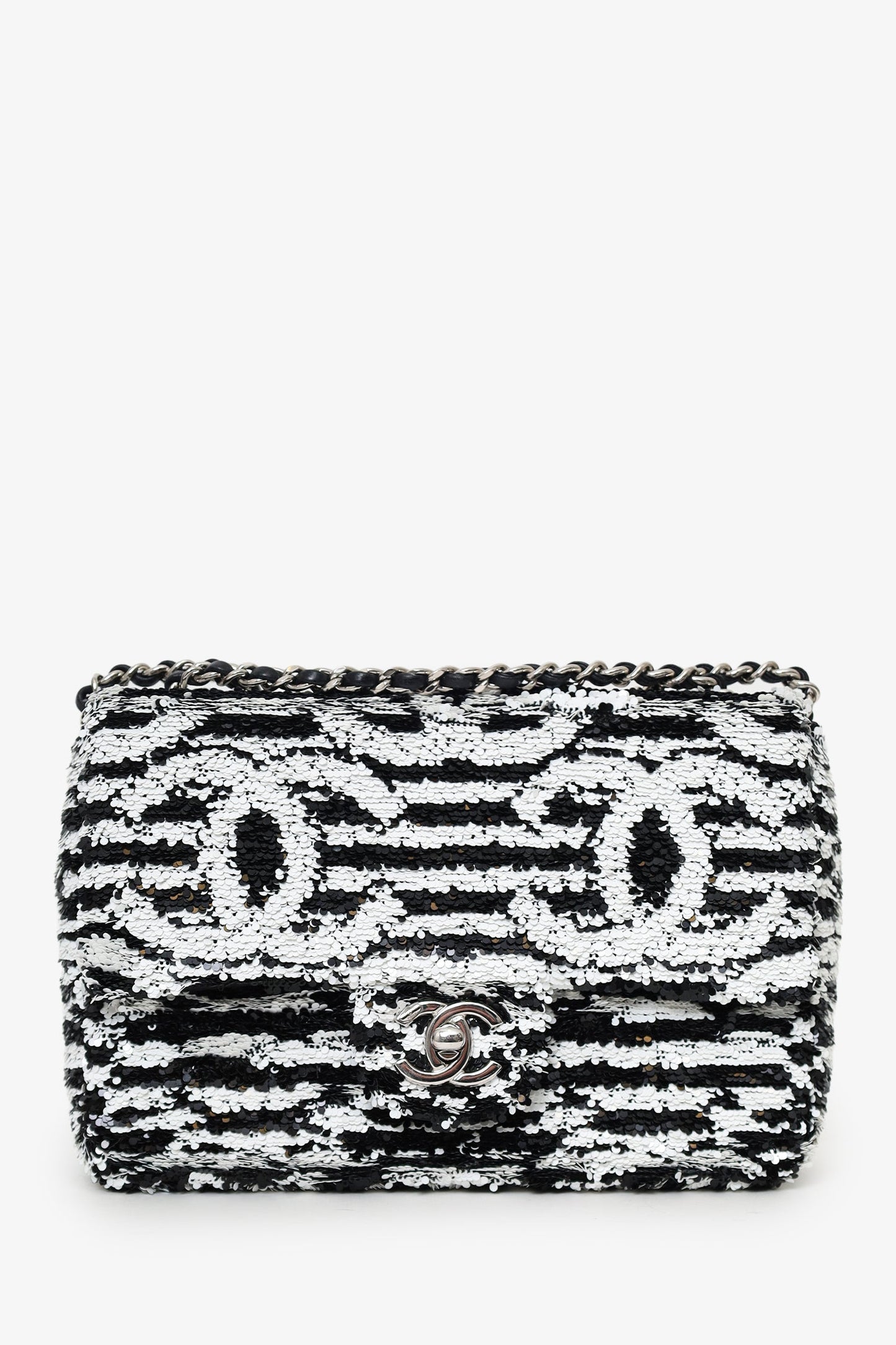 Chanel™ 24S Black/White Sequins CC Mini Single Flap Bag