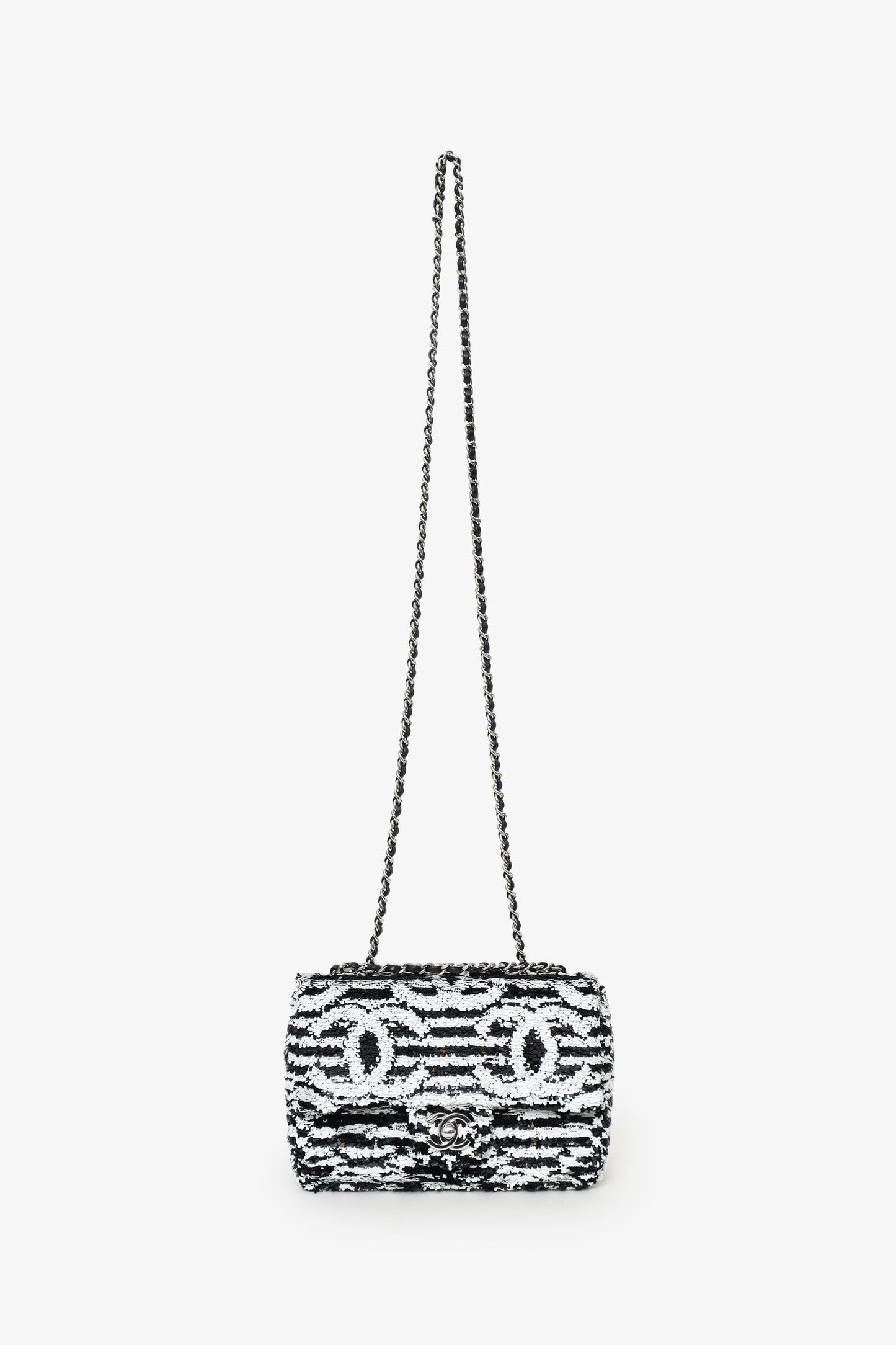 Chanel™ 24S Black/White Sequins CC Mini Single Flap Bag