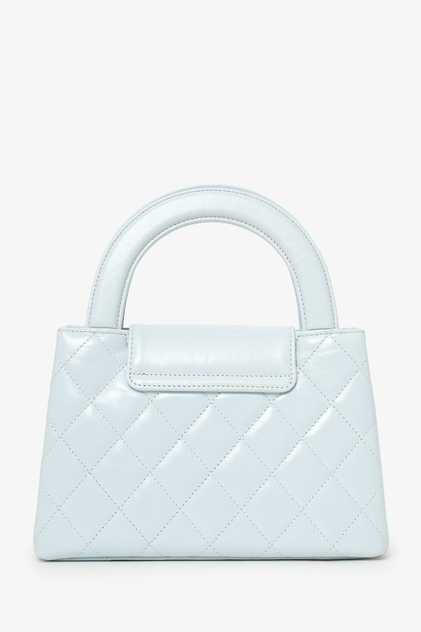 Chanel™ 2024 Baby Blue Shiny Aged Calfskin Quilted Mini Kelly Shopper