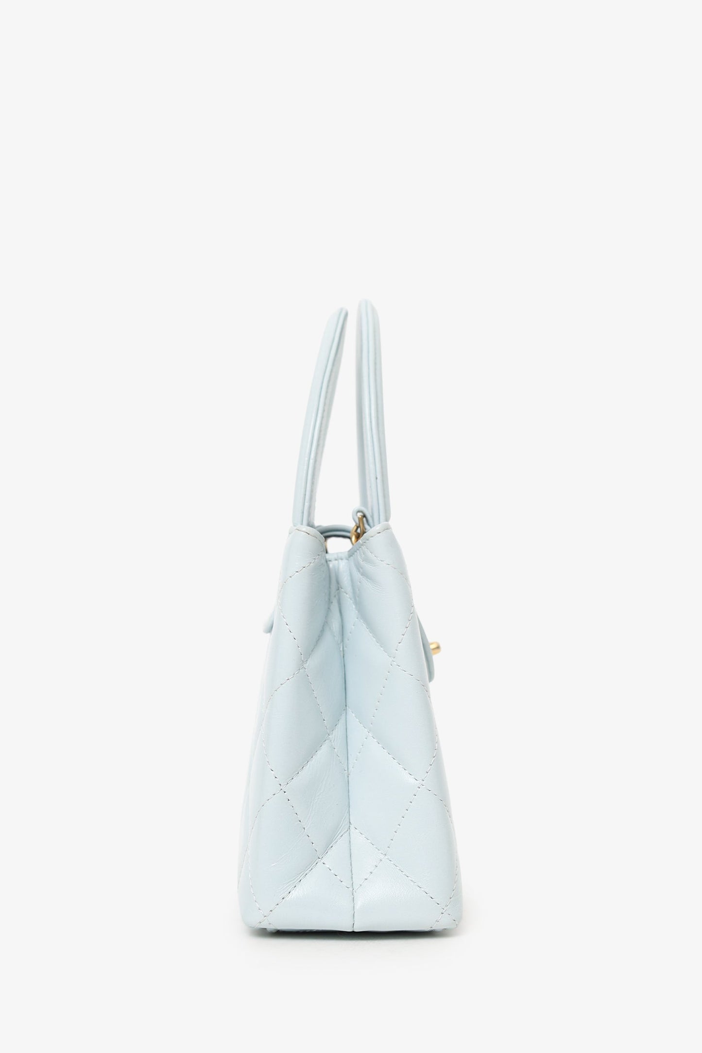 Chanel™ 2024 Baby Blue Shiny Aged Calfskin Quilted Mini Kelly Shopper