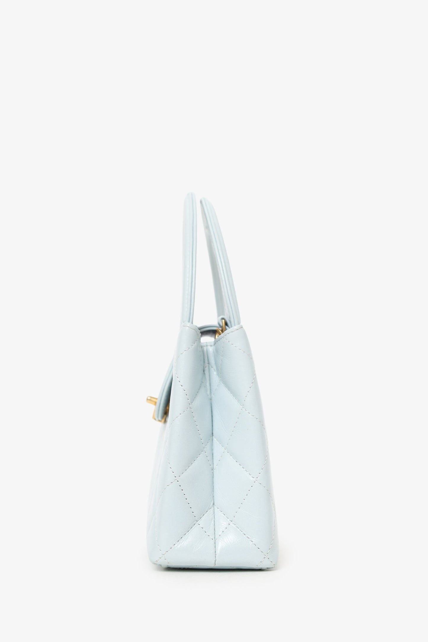 Chanel™ 2024 Baby Blue Shiny Aged Calfskin Quilted Mini Kelly Shopper