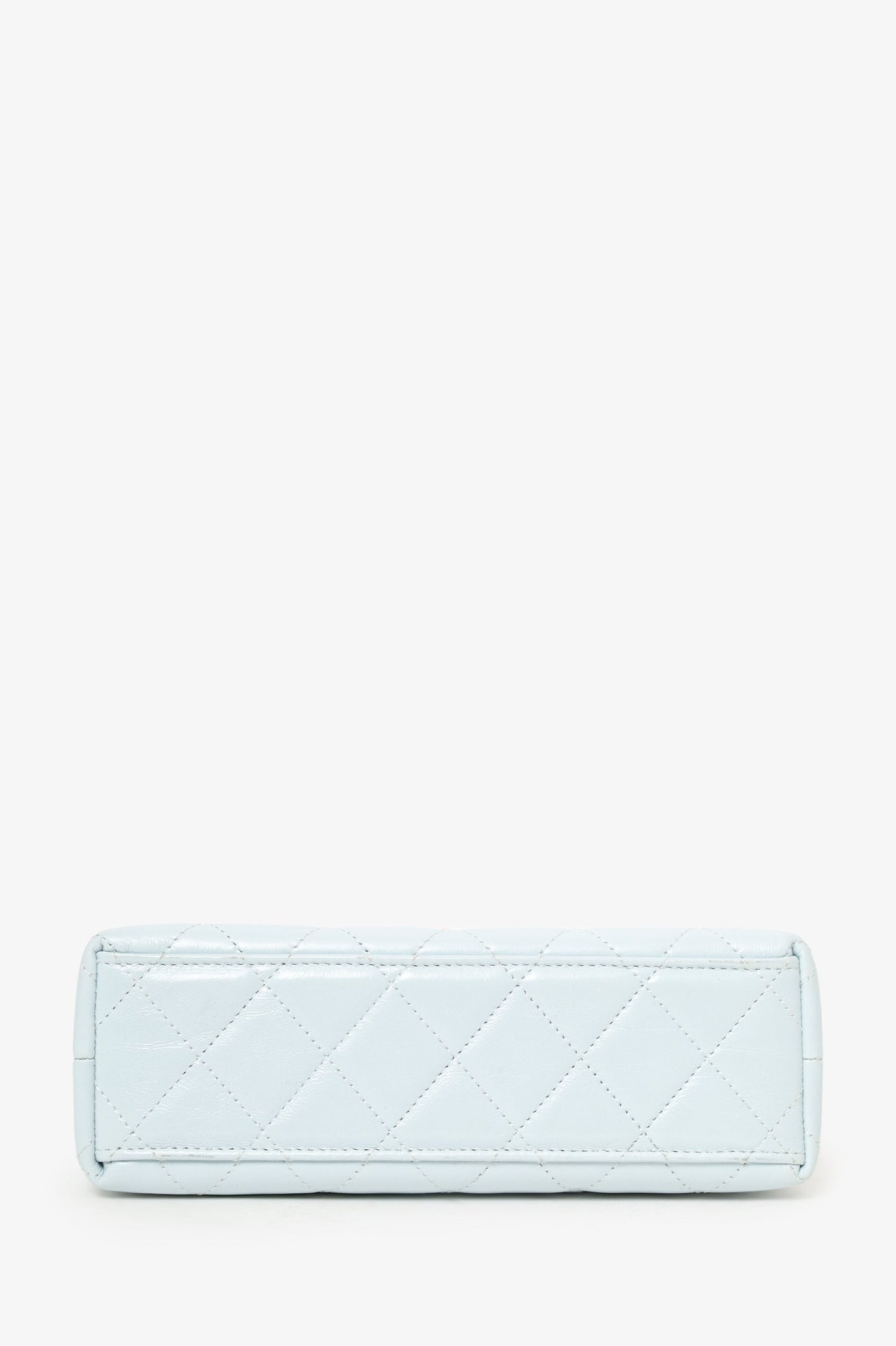 Chanel™ 2024 Baby Blue Shiny Aged Calfskin Quilted Mini Kelly Shopper