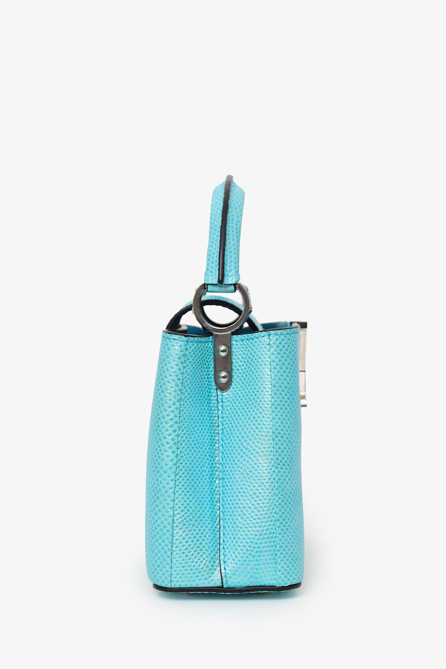 Louis Vuitton Blue Metallic Python Leather Mini Capucines with Strap