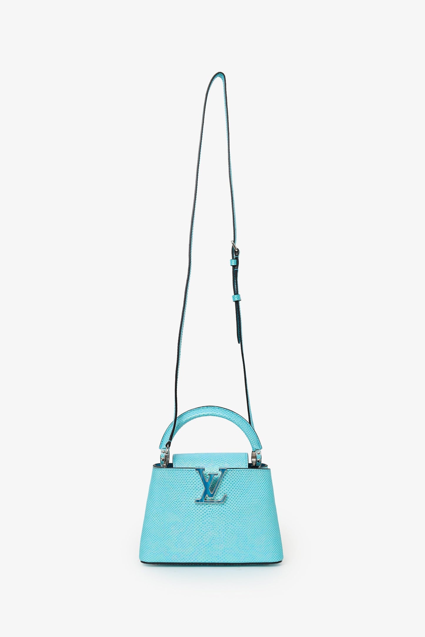 Louis Vuitton Blue Metallic Python Leather Mini Capucines with Strap