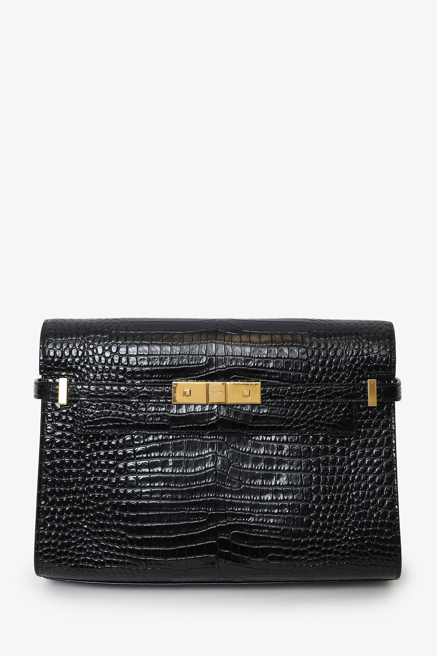 Saint Laurent Black Croc Embossed Manhattan Shoulder Bag