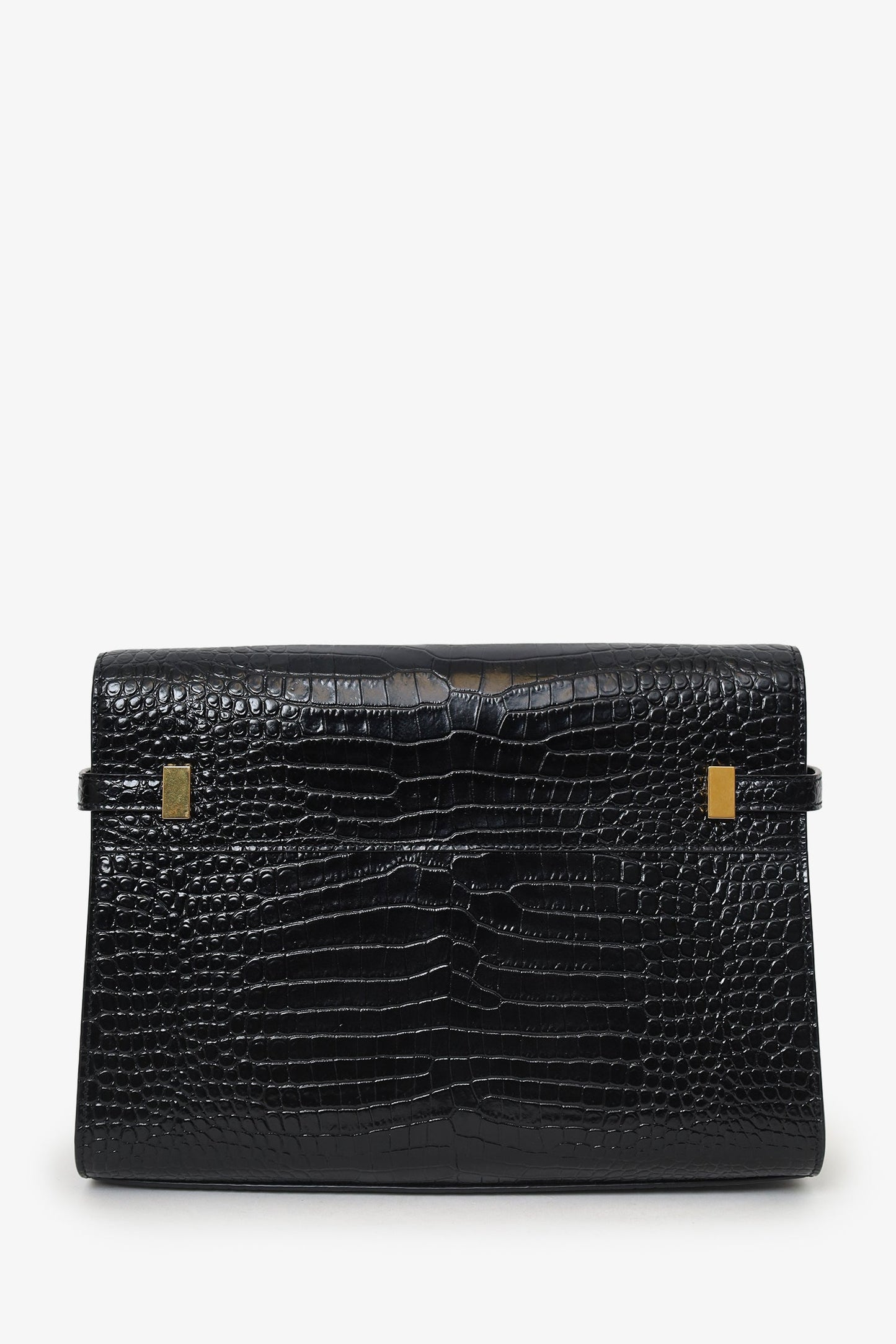 Saint Laurent Black Croc Embossed Manhattan Shoulder Bag