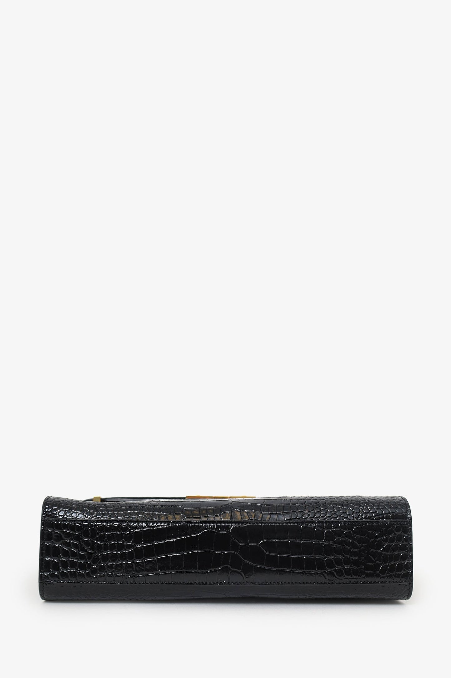 Saint Laurent Black Croc Embossed Manhattan Shoulder Bag