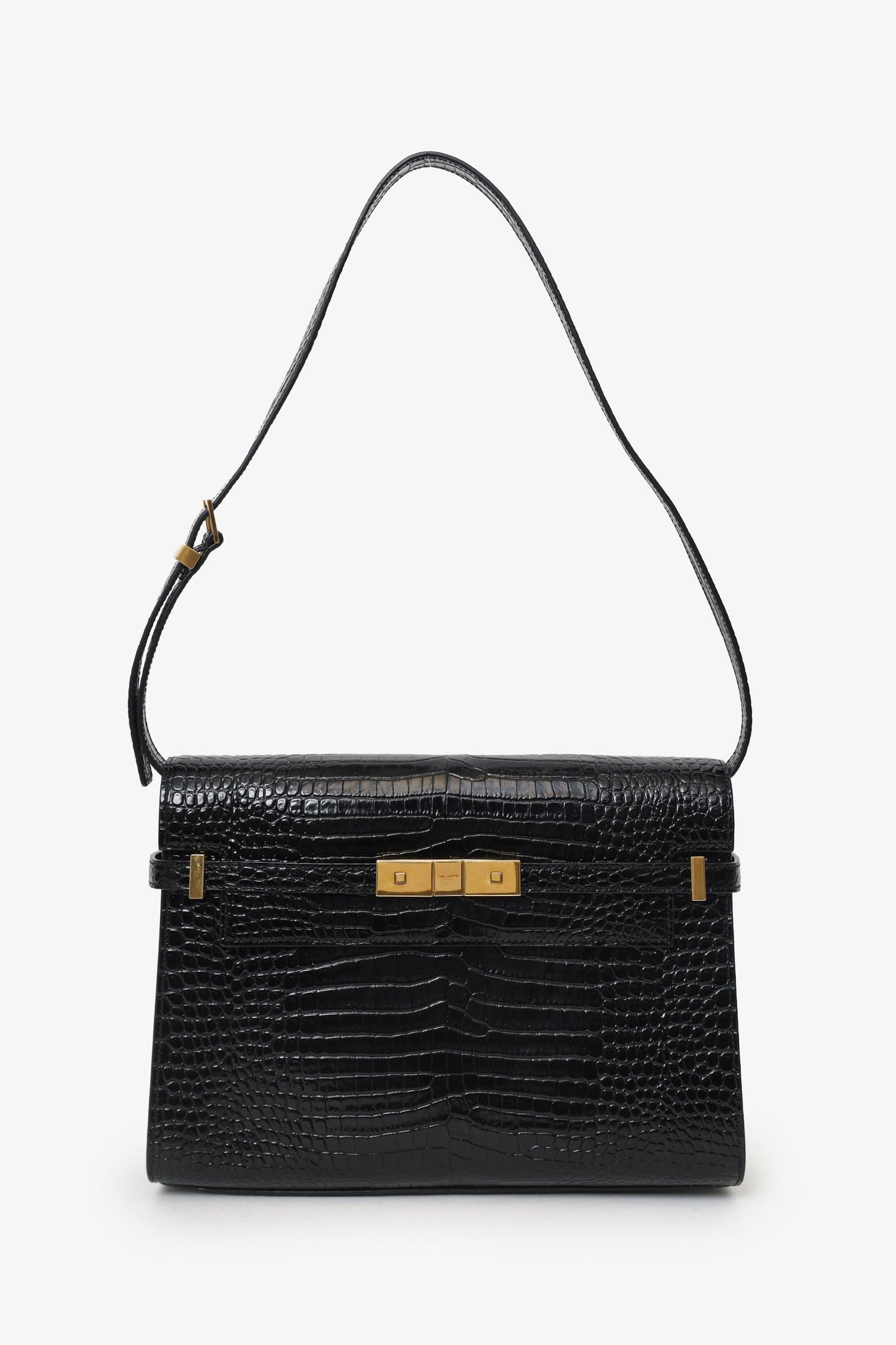 Saint Laurent Black Croc Embossed Manhattan Shoulder Bag
