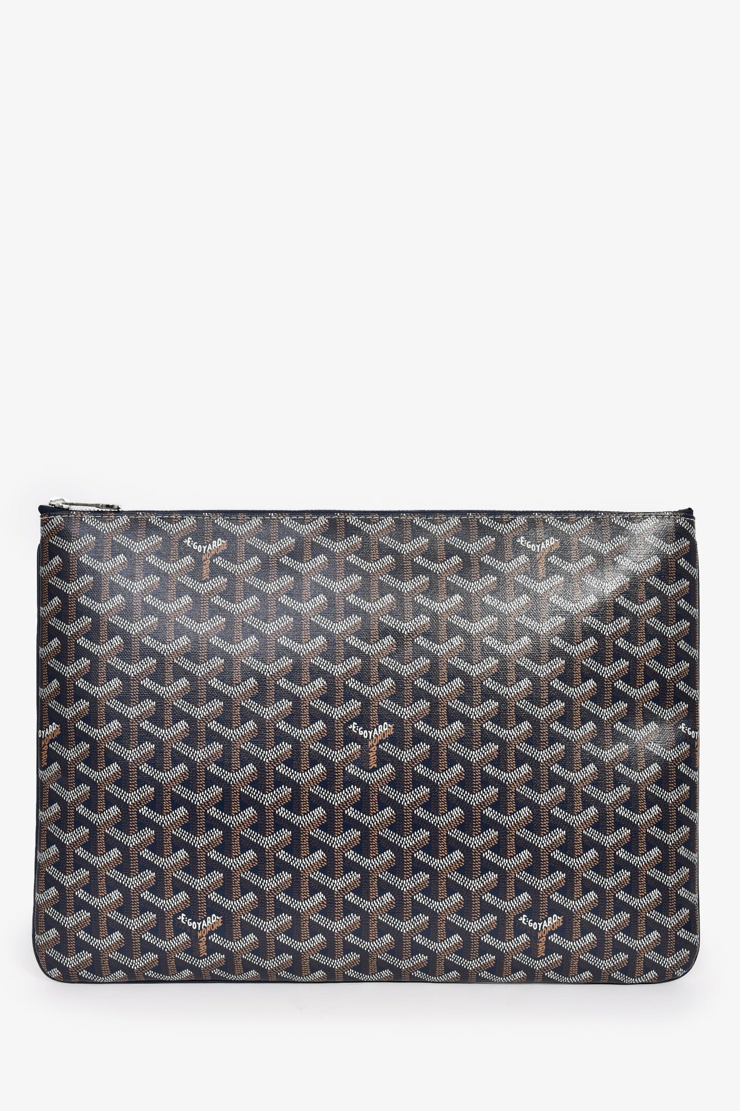 Goyard Navy Blue Goyardine Pochette Senat GM Zip Pouch