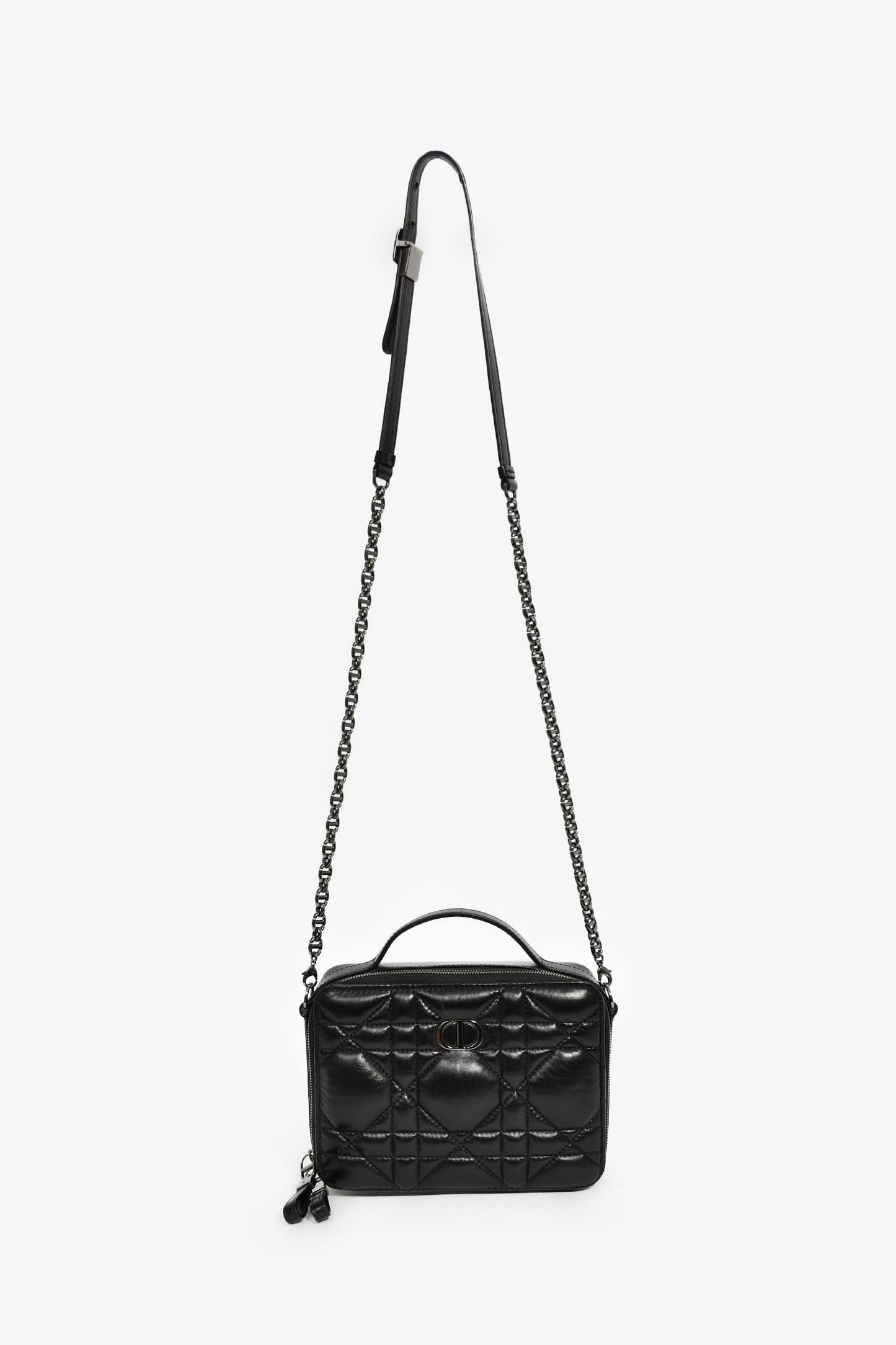 Christian Dior Black Puff Cannage Zip Around Chain 'Caro Box' Bag