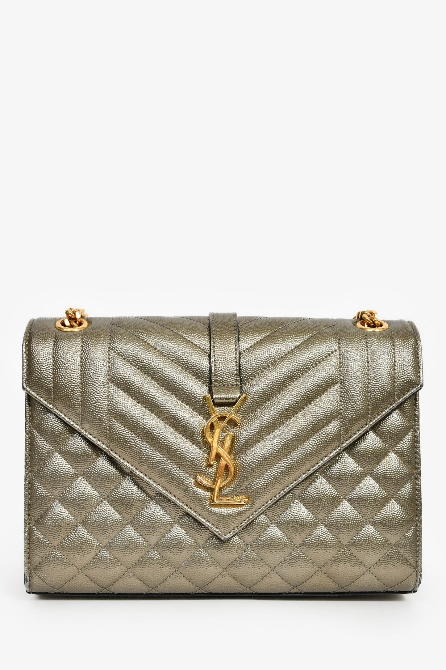 Saint Laurent Gunmetal Tri-Quilted Leather Envelope Chain Shoulder Bag