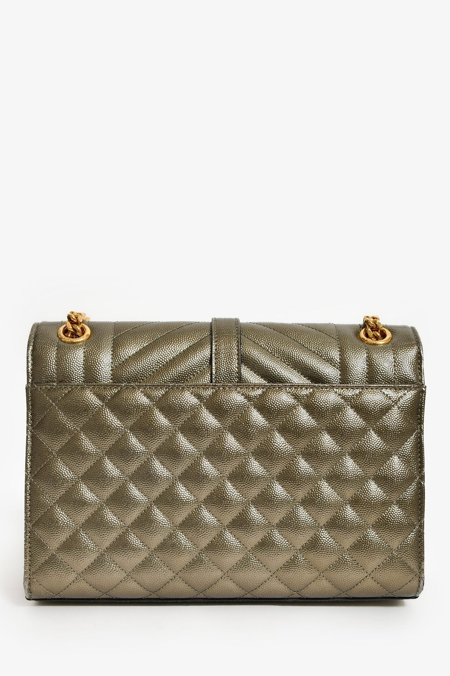Saint Laurent Gunmetal Tri-Quilted Leather Envelope Chain Shoulder Bag