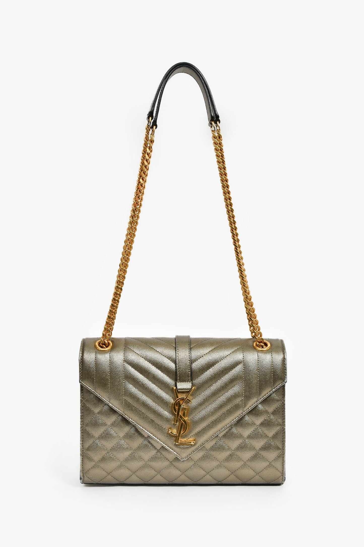 Saint Laurent Gunmetal Tri-Quilted Leather Envelope Chain Shoulder Bag