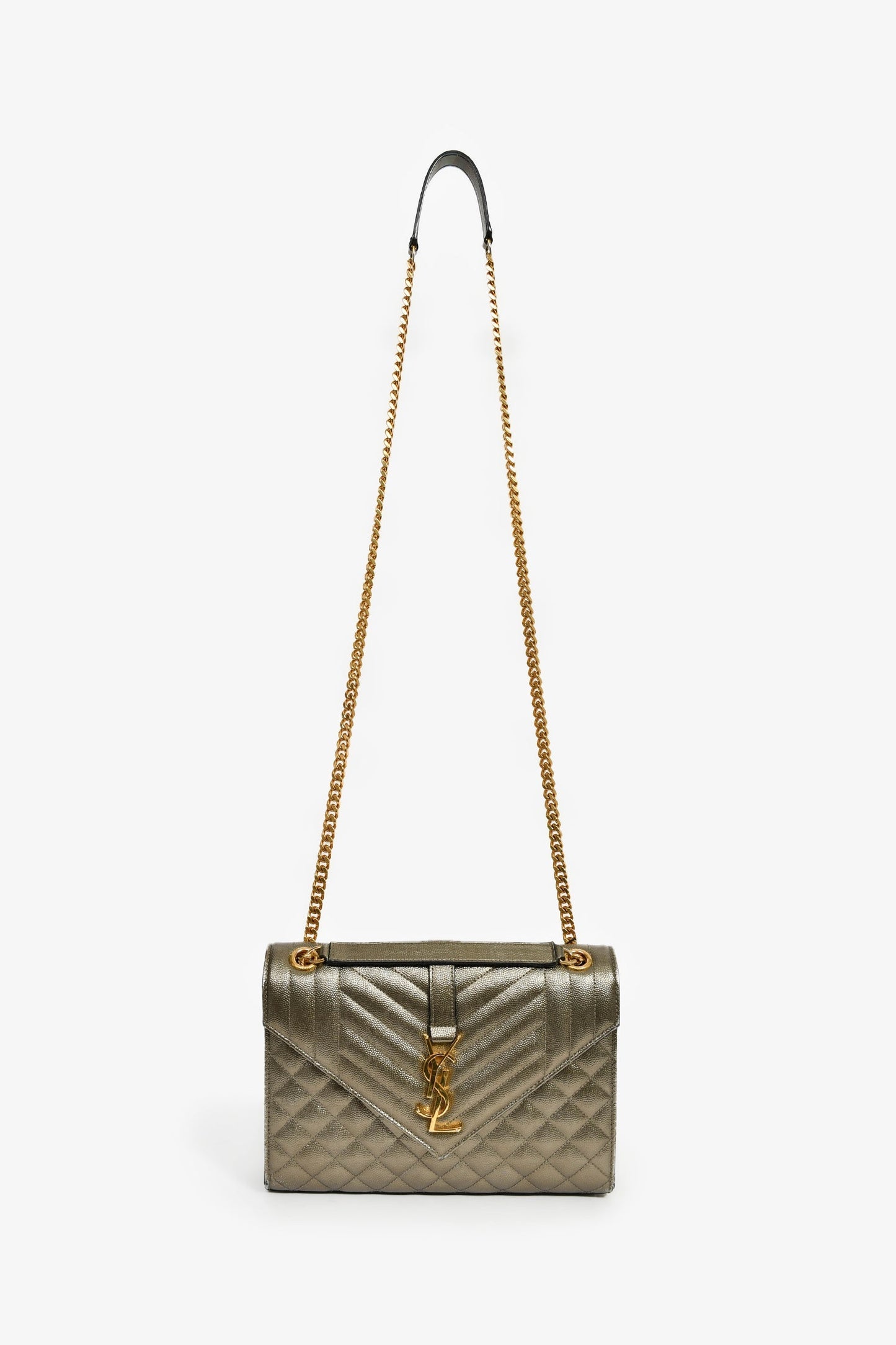 Saint Laurent Gunmetal Tri-Quilted Leather Envelope Chain Shoulder Bag