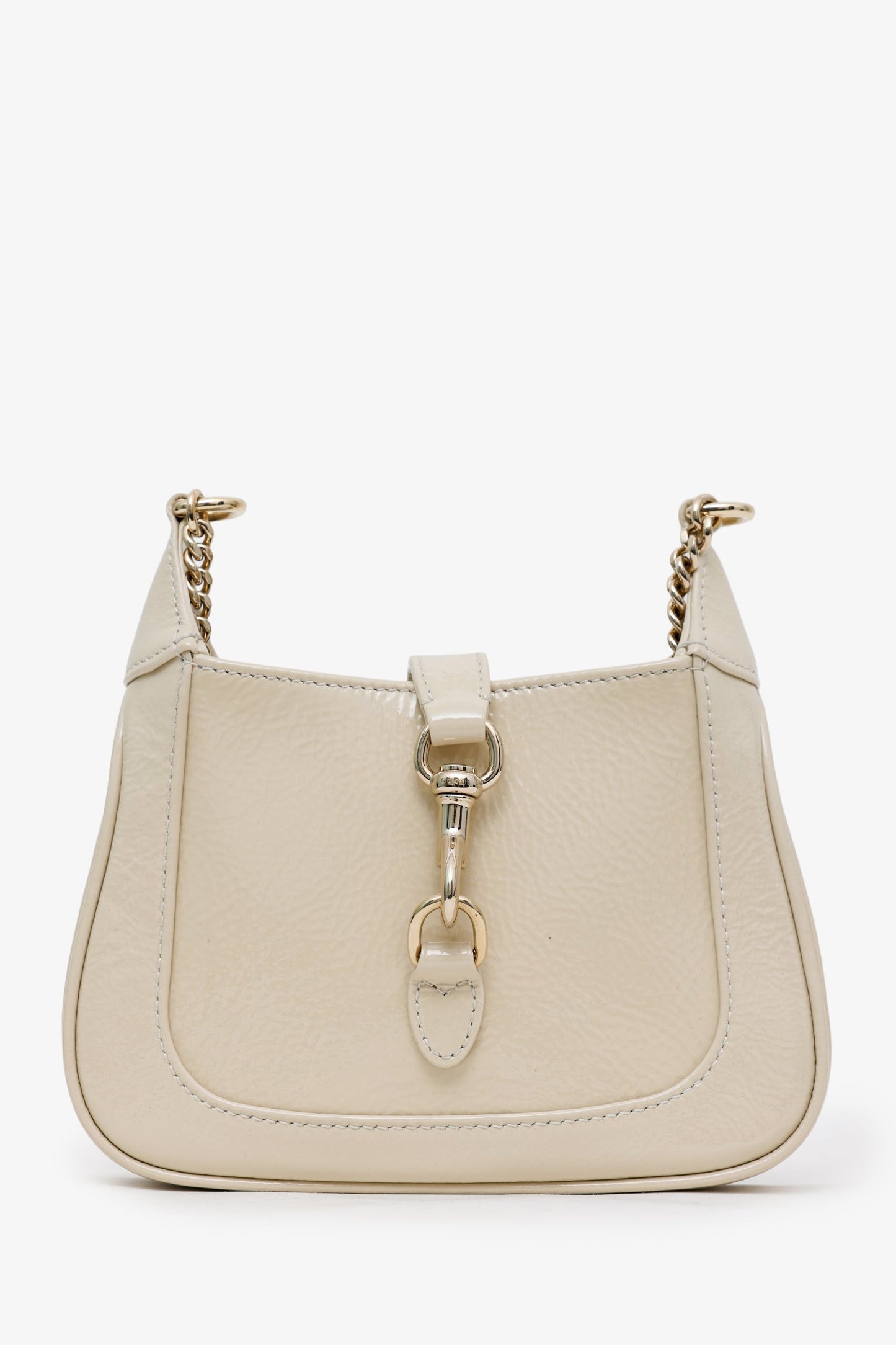 Gucci Ivory Patent Leather Mini Jackie Notte Chain Bag