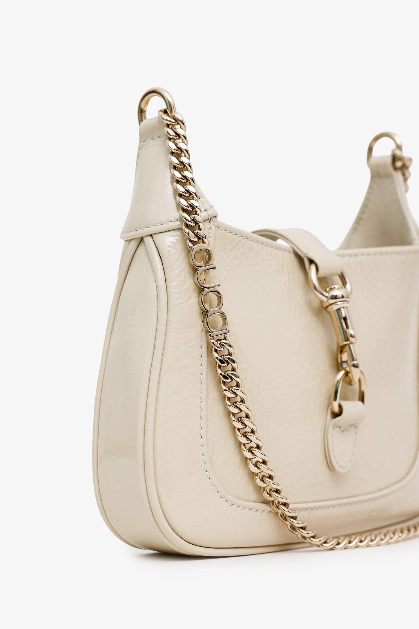 Gucci Ivory Patent Leather Mini Jackie Notte Chain Bag