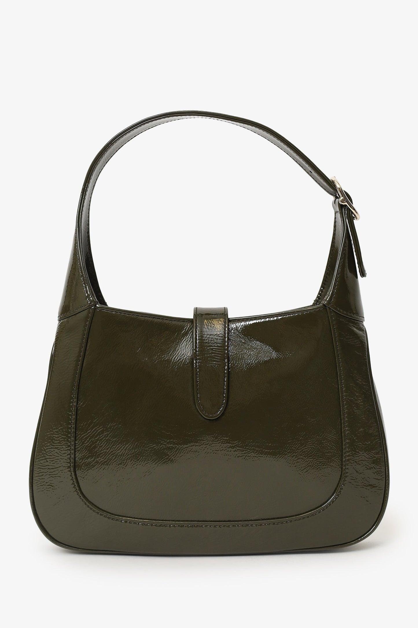 Gucci Khaki Green Patent Leather Small Jackie Bag With Web Strap