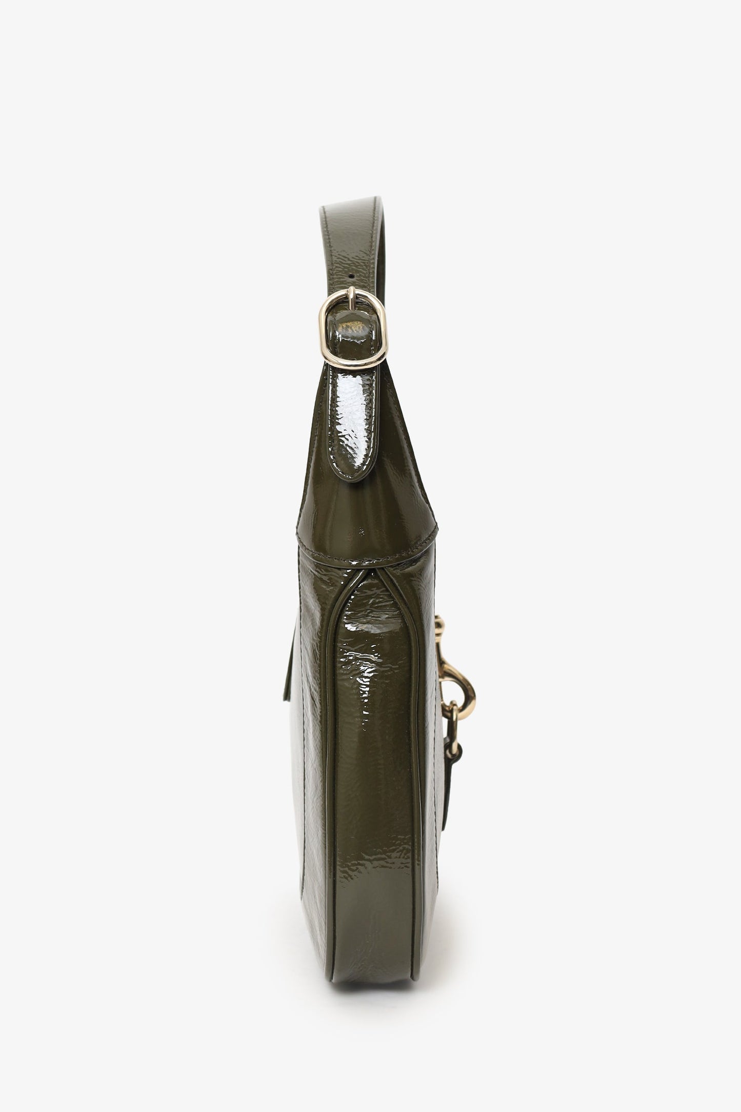 Gucci Khaki Green Patent Leather Small Jackie Bag With Web Strap