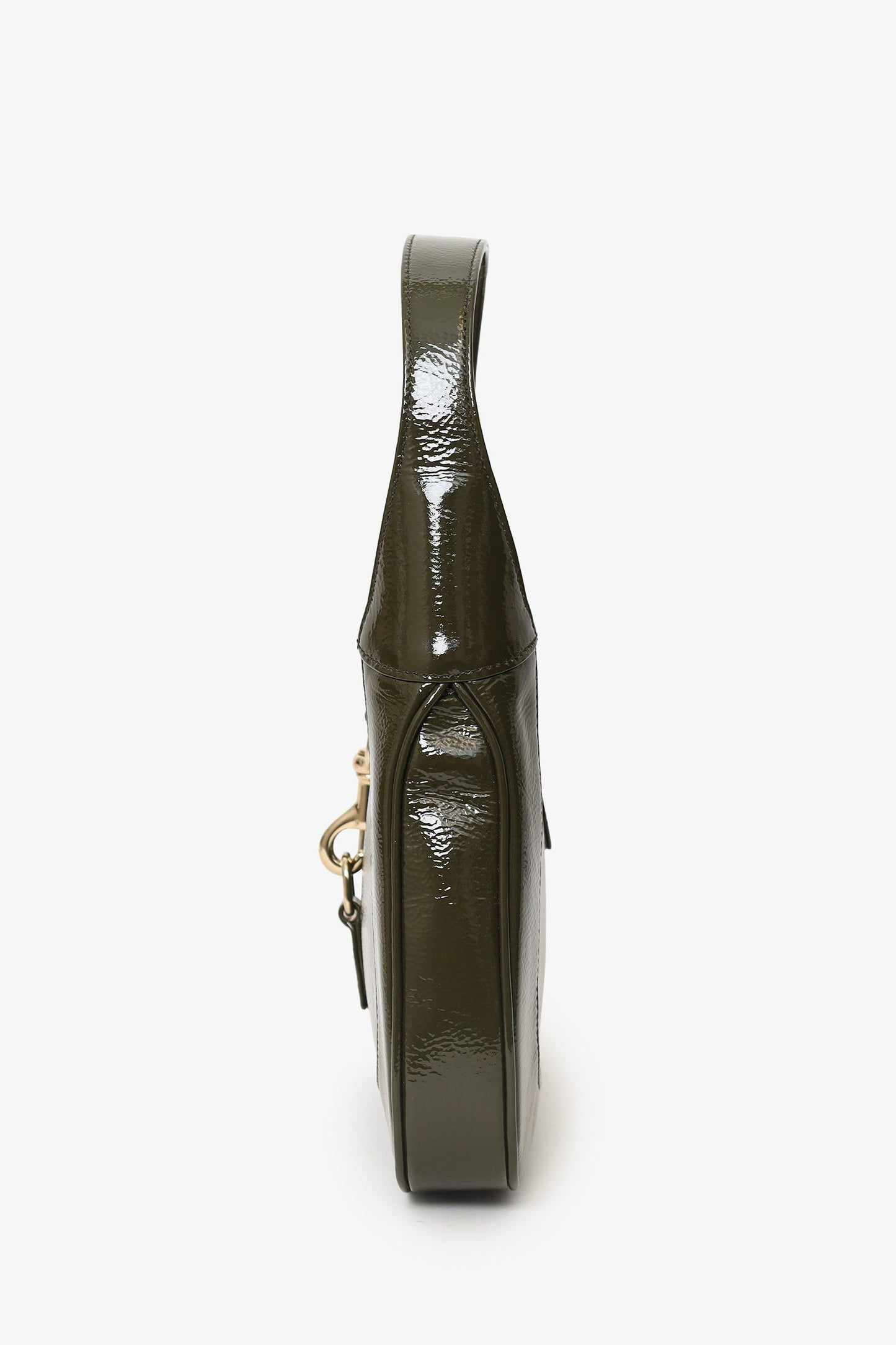 Gucci Khaki Green Patent Leather Small Jackie Bag With Web Strap